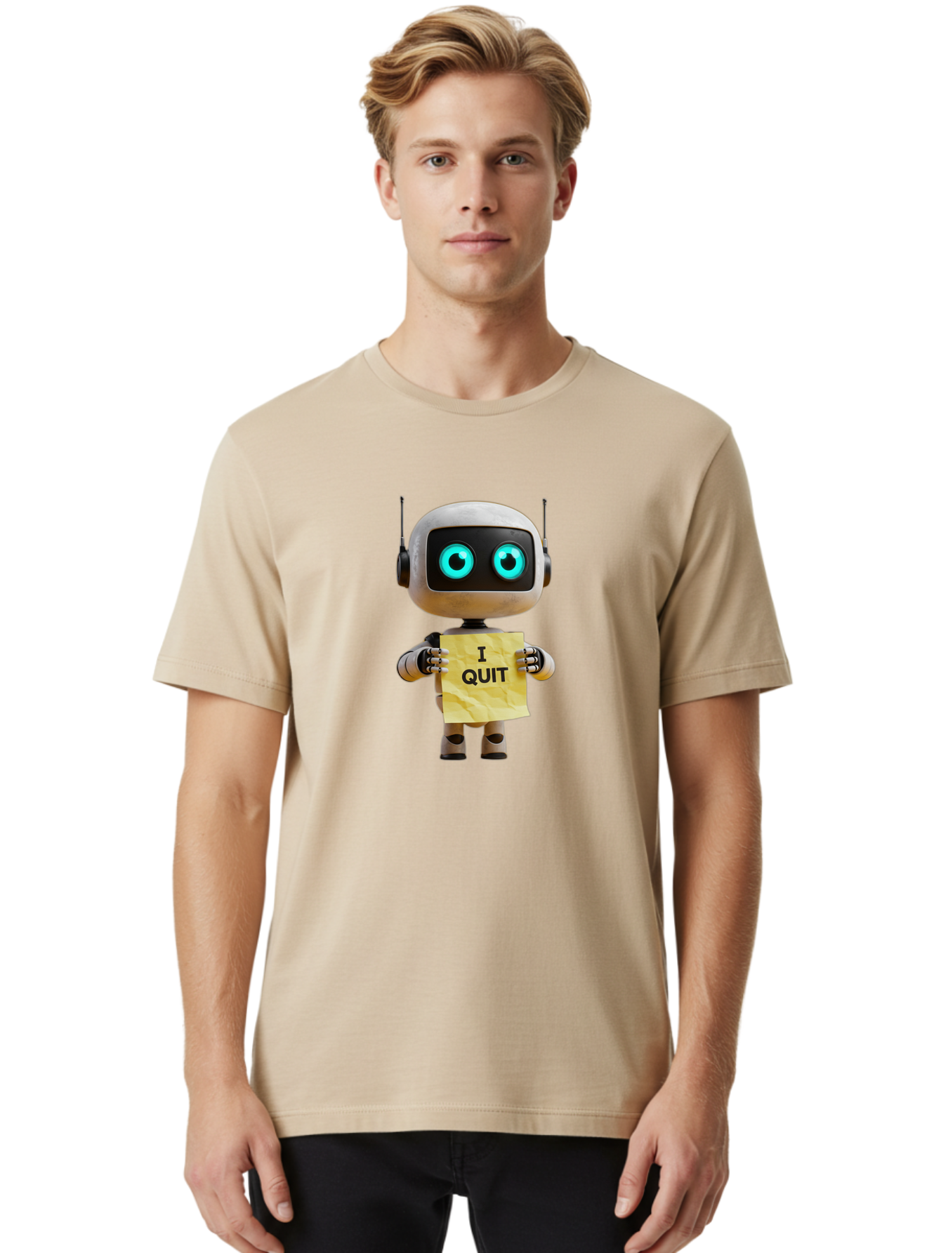 I-Quit-Robot-2 Men'S Graphic Tee, 100% Cotton, Comfortable Casual Summer Wear, Machine Washable, Vintage Camera, Old Camera, Antique Camera, Black Camera, Classic Photography, Photography Equipment, Nostalgic Device, Film Camera, Camera Art Bak744