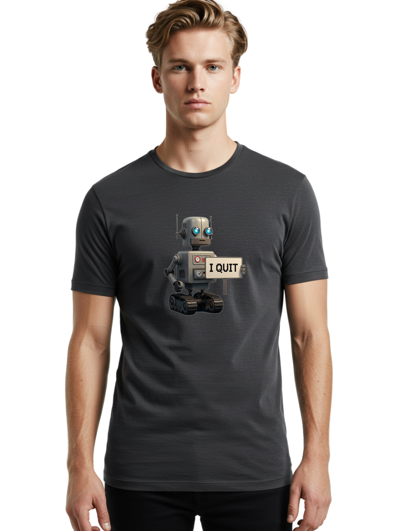 I-Quit-Robot Men'S Graphic Tee, 100% Cotton, Comfortable Casual Summer Wear, Machine Washable, Vintage Camera, Old Camera, Antique Camera, Black Camera, Classic Photography, Photography Equipment, Nostalgic Device, Film Camera, Camera Art Bak749