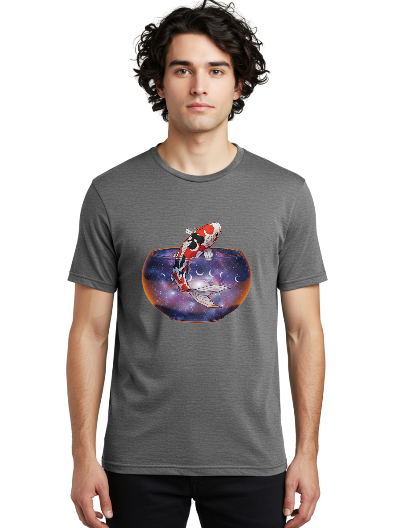Koi-Fish-In-Galaxy-Bowl-1 Men'S Graphic Tee, 100% Cotton, Comfortable Casual Summer Wear, Machine Washable, Vintage Camera, Old Camera, Antique Camera, Black Camera, Classic Photography, Photography Equipment, Nostalgic Device, Film Camera, Bak793