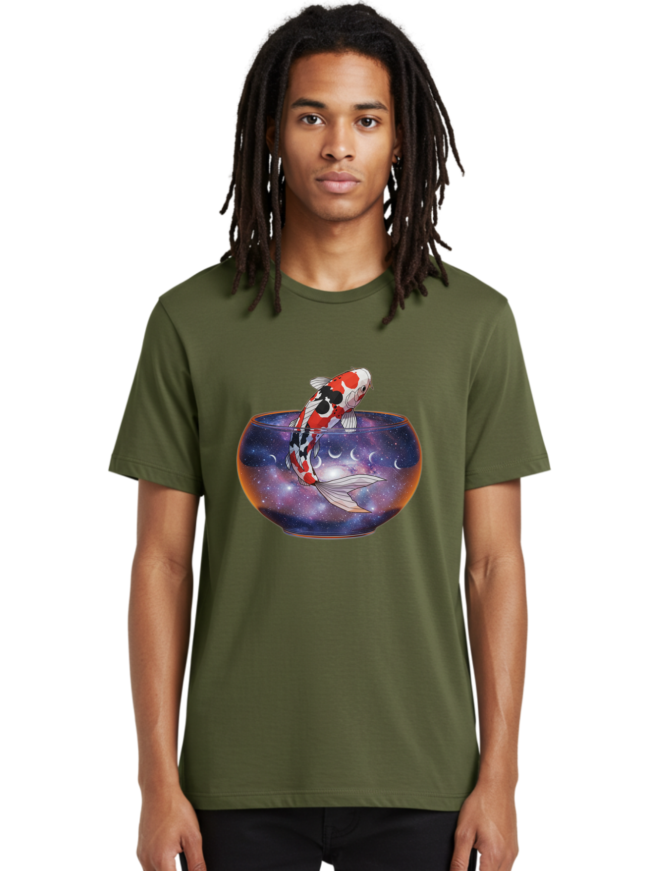 Koi-Fish-In-Galaxy-Bowl-1 Men'S Graphic Tee, 100% Cotton, Comfortable Casual Summer Wear, Machine Washable, Vintage Camera, Old Camera, Antique Camera, Black Camera, Classic Photography, Photography Equipment, Nostalgic Device, Film Camera, Bak793