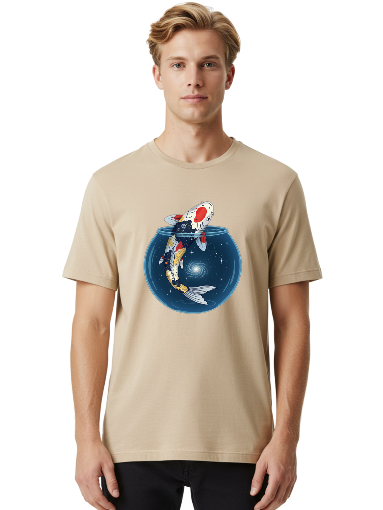 Koi-Fish-In-Galaxy-Bowl Men'S Graphic Tee, 100% Cotton, Comfortable Casual Summer Wear, Machine Washable, Vintage Camera, Old Camera, Antique Camera, Black Camera, Classic Photography, Photography Equipment, Nostalgic Device, Film Camera, Bak794
