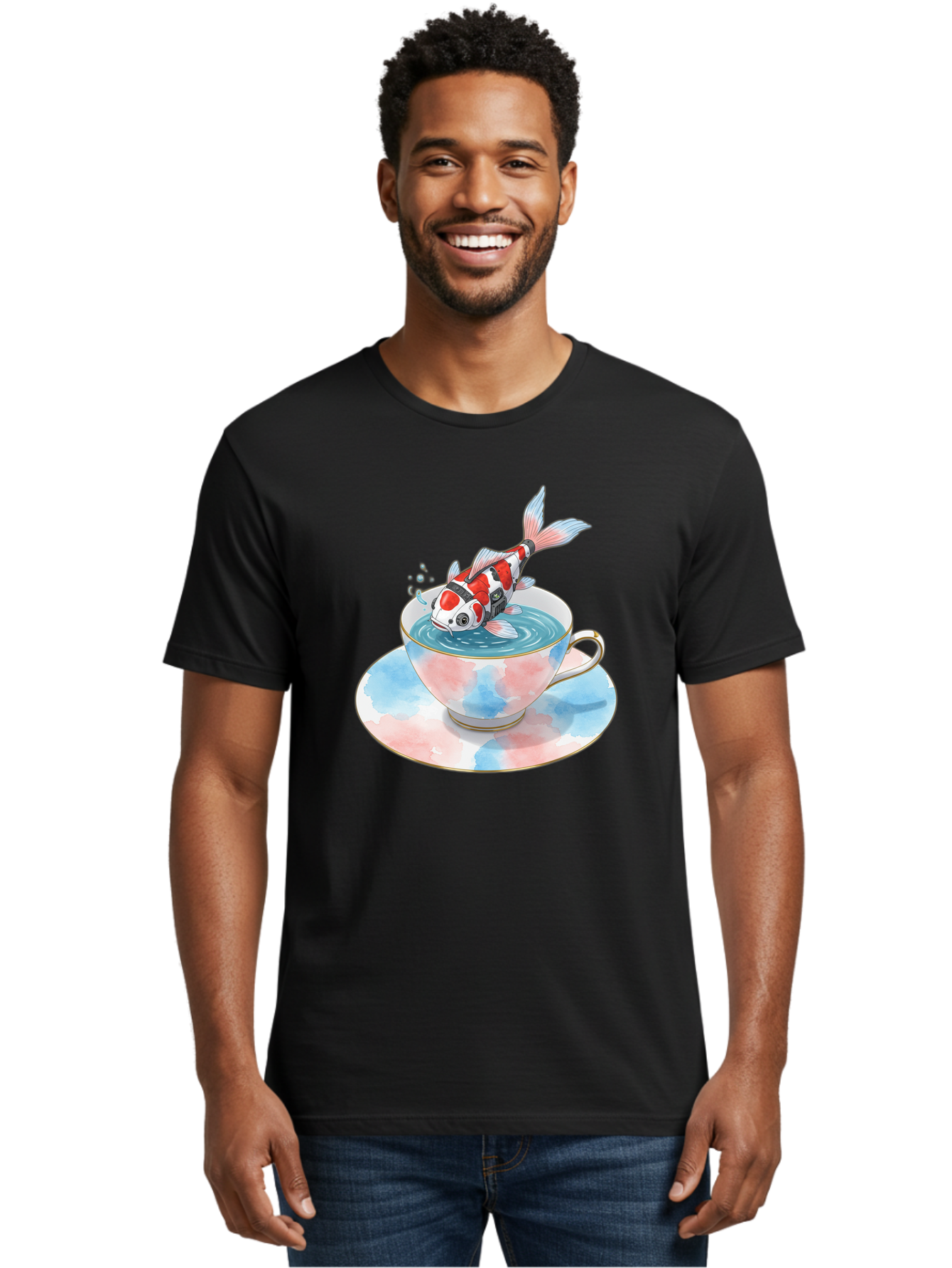 Koi-Fish-In-Teacup Men'S Graphic Tee, 100% Cotton, Comfortable Casual Summer Wear, Machine Washable, Vintage Camera, Old Camera, Antique Camera, Black Camera, Classic Photography, Photography Equipment, Nostalgic Device, Film Camera, Bak795