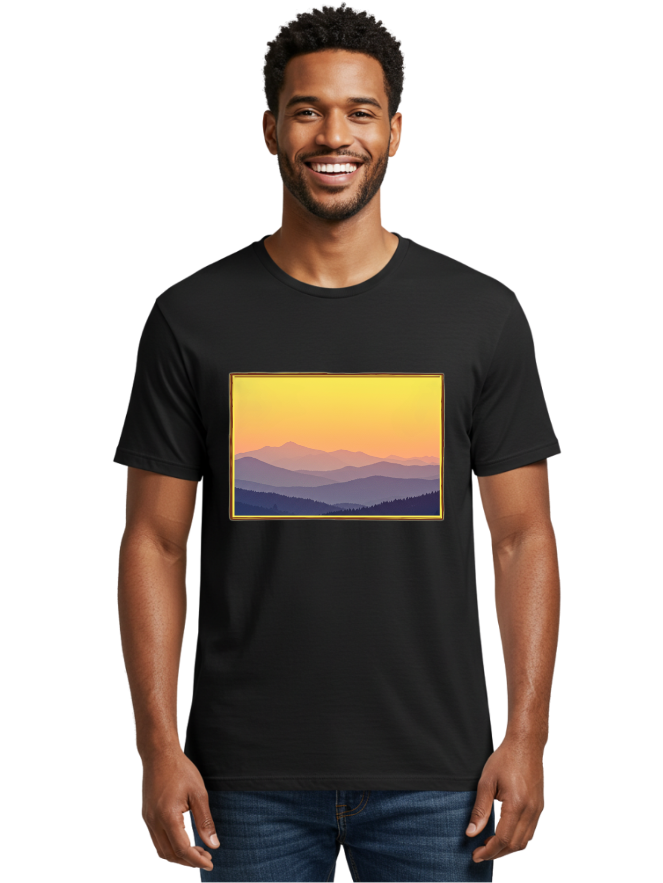 Layered-Mountains-At-Sunset Men'S Graphic Tee, 100% Cotton, Comfortable Casual Summer Wear, Machine Washable, Vintage Camera, Old Camera, Antique Camera, Black Camera, Classic Photography, Photography Equipment, Nostalgic Device, Film Camera, Bak802