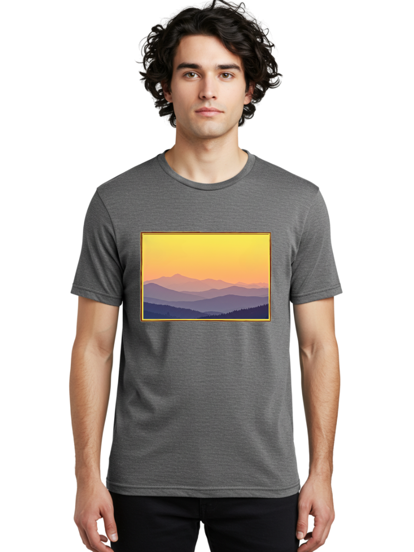 Layered-Mountains-At-Sunset Men'S Graphic Tee, 100% Cotton, Comfortable Casual Summer Wear, Machine Washable, Vintage Camera, Old Camera, Antique Camera, Black Camera, Classic Photography, Photography Equipment, Nostalgic Device, Film Camera, Bak802
