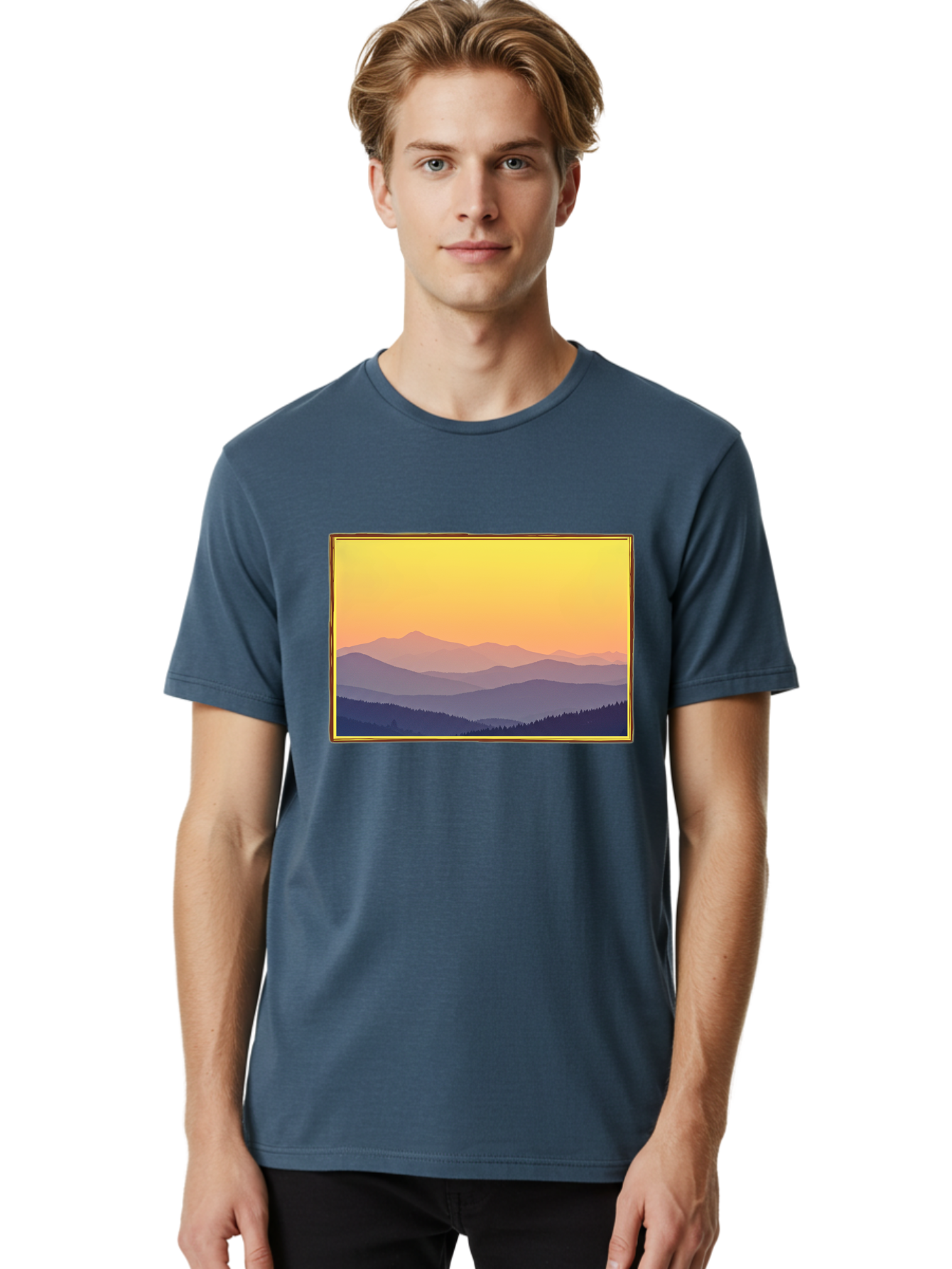 Layered-Mountains-At-Sunset Men'S Graphic Tee, 100% Cotton, Comfortable Casual Summer Wear, Machine Washable, Vintage Camera, Old Camera, Antique Camera, Black Camera, Classic Photography, Photography Equipment, Nostalgic Device, Film Camera, Bak802