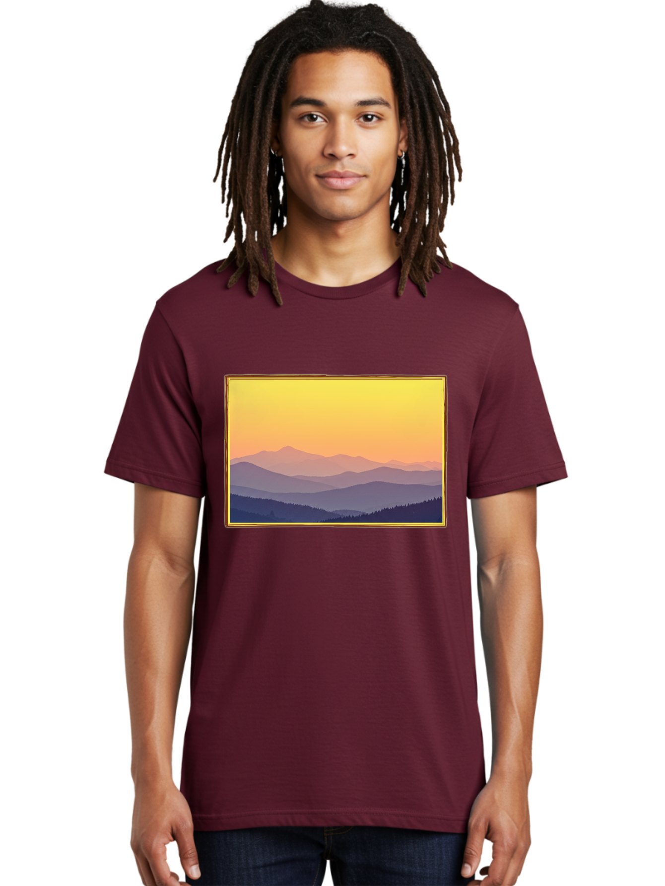Layered-Mountains-At-Sunset Men'S Graphic Tee, 100% Cotton, Comfortable Casual Summer Wear, Machine Washable, Vintage Camera, Old Camera, Antique Camera, Black Camera, Classic Photography, Photography Equipment, Nostalgic Device, Film Camera, Bak802