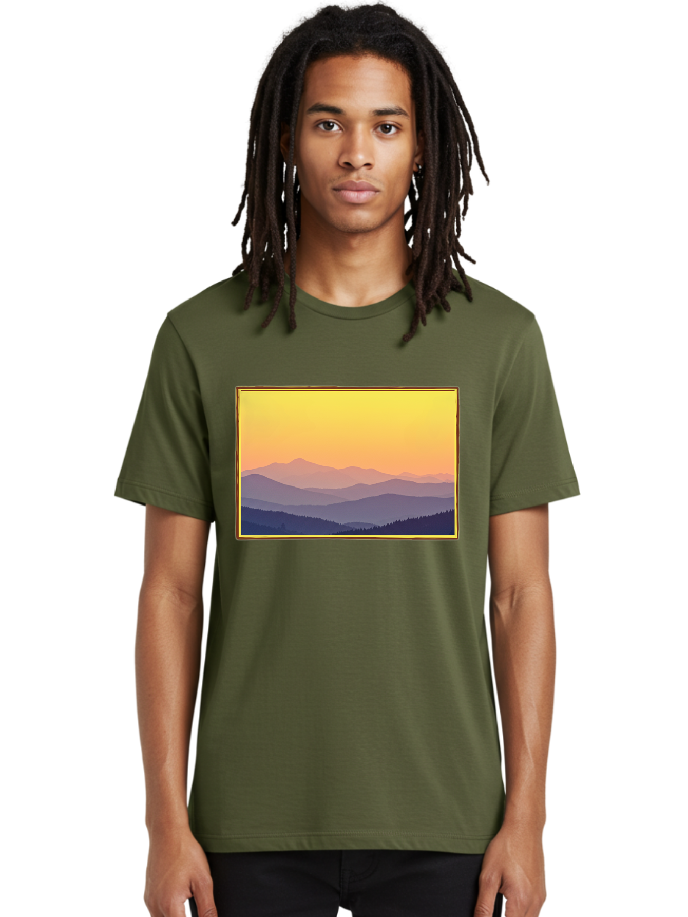 Layered-Mountains-At-Sunset Men'S Graphic Tee, 100% Cotton, Comfortable Casual Summer Wear, Machine Washable, Vintage Camera, Old Camera, Antique Camera, Black Camera, Classic Photography, Photography Equipment, Nostalgic Device, Film Camera, Bak802