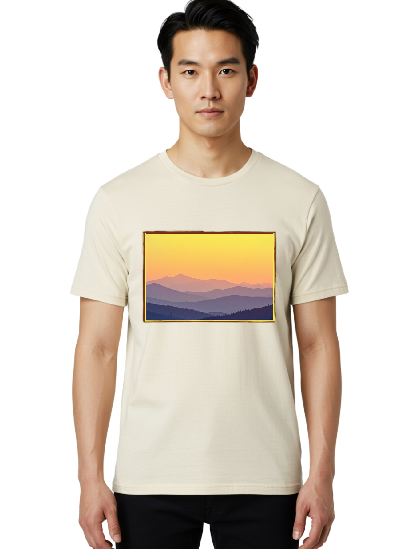 Layered-Mountains-At-Sunset Men'S Graphic Tee, 100% Cotton, Comfortable Casual Summer Wear, Machine Washable, Vintage Camera, Old Camera, Antique Camera, Black Camera, Classic Photography, Photography Equipment, Nostalgic Device, Film Camera, Bak802