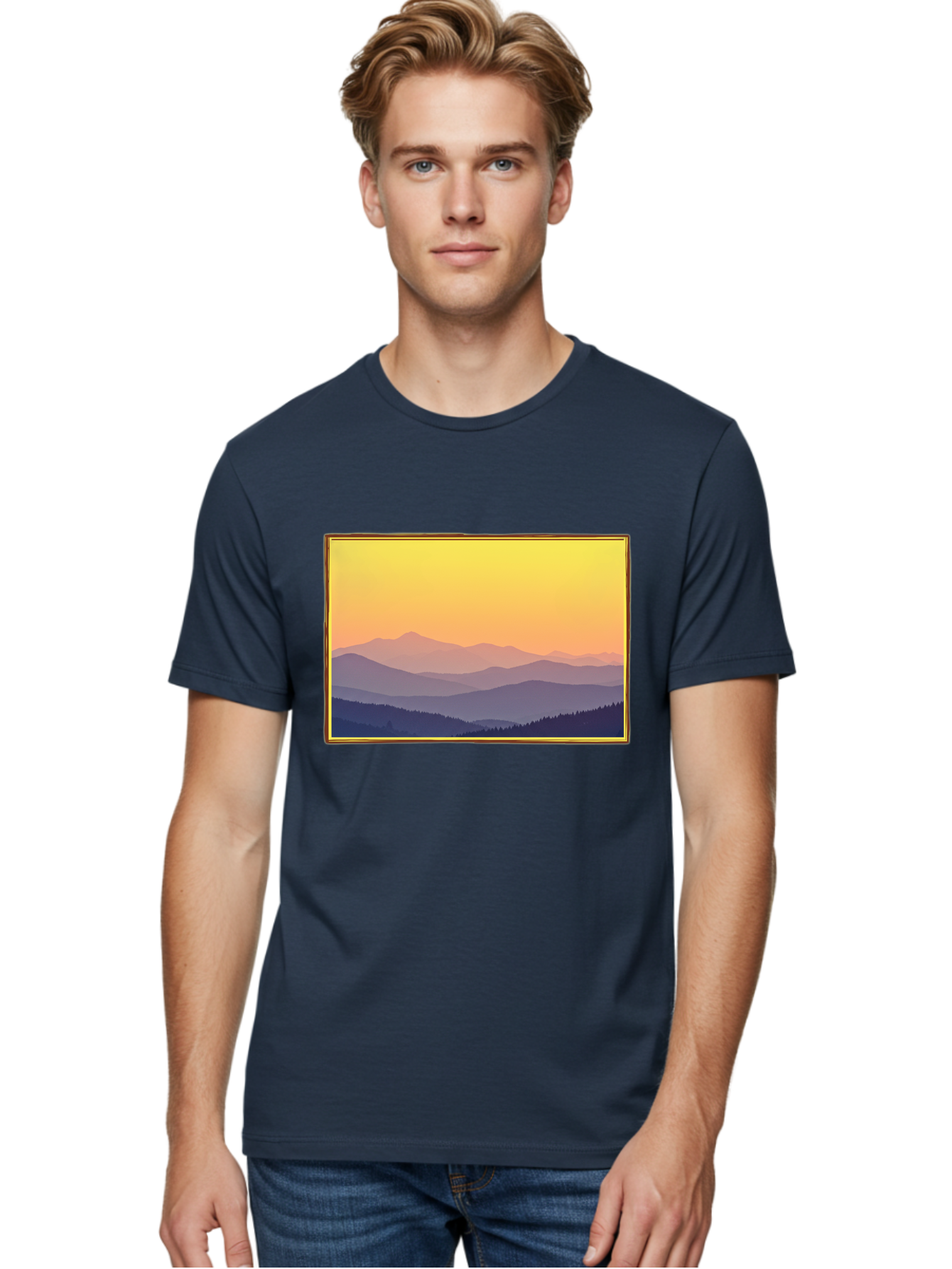 Layered-Mountains-At-Sunset Men'S Graphic Tee, 100% Cotton, Comfortable Casual Summer Wear, Machine Washable, Vintage Camera, Old Camera, Antique Camera, Black Camera, Classic Photography, Photography Equipment, Nostalgic Device, Film Camera, Bak802