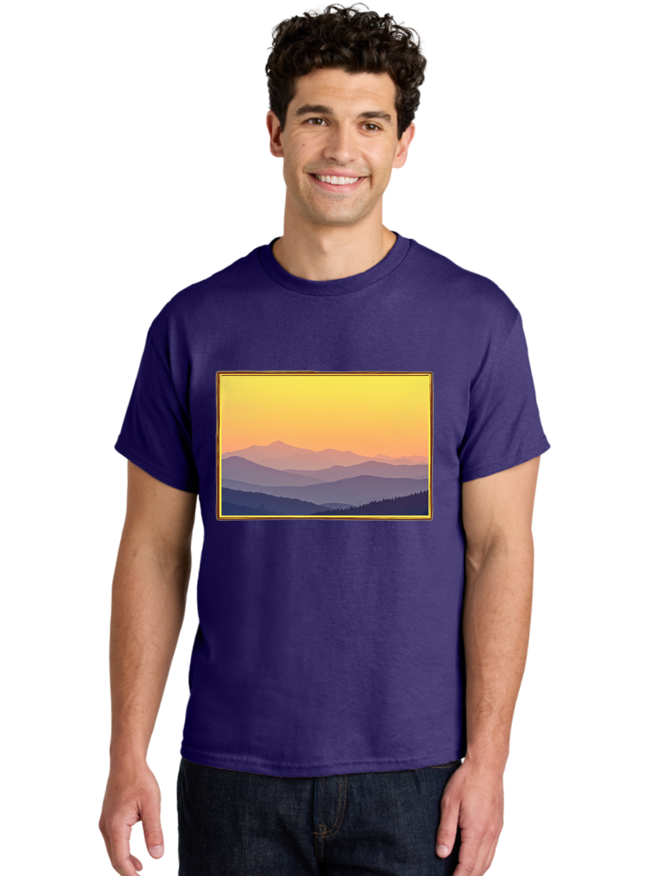 Layered-Mountains-At-Sunset Men'S Graphic Tee, 100% Cotton, Comfortable Casual Summer Wear, Machine Washable, Vintage Camera, Old Camera, Antique Camera, Black Camera, Classic Photography, Photography Equipment, Nostalgic Device, Film Camera, Bak802