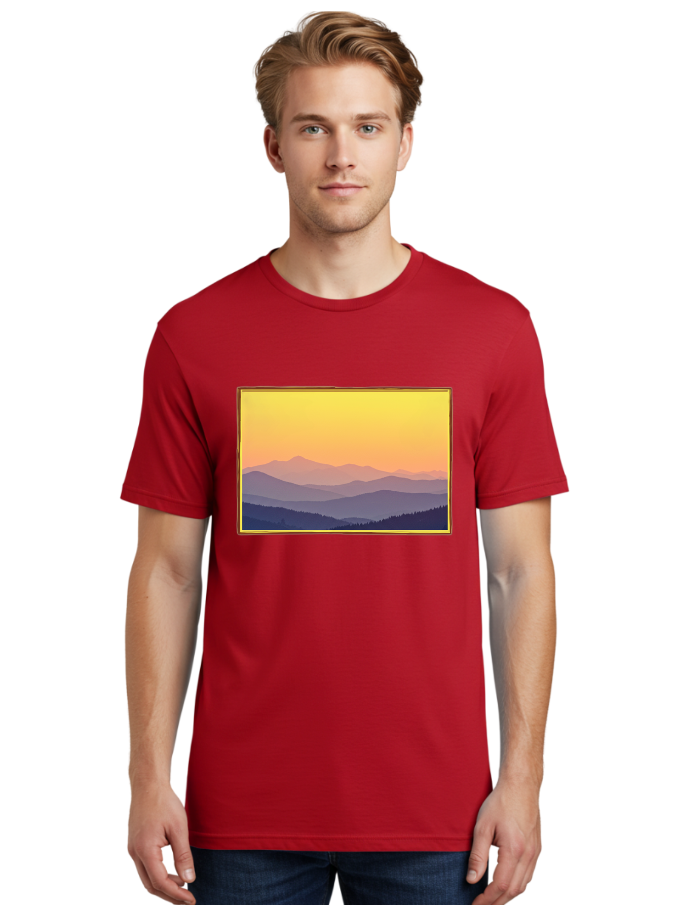 Layered-Mountains-At-Sunset Men'S Graphic Tee, 100% Cotton, Comfortable Casual Summer Wear, Machine Washable, Vintage Camera, Old Camera, Antique Camera, Black Camera, Classic Photography, Photography Equipment, Nostalgic Device, Film Camera, Bak802