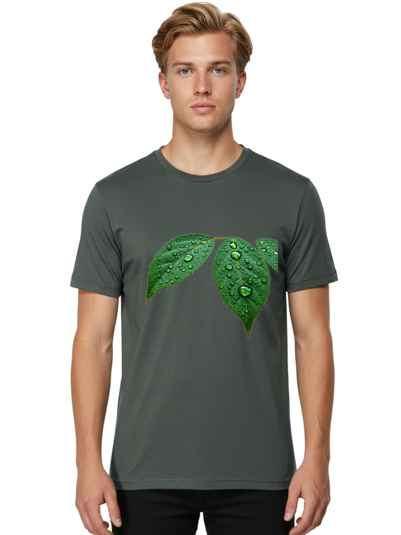 Leaves-With-Water-Droplets Men'S Graphic Tee, 100% Cotton, Comfortable Casual Summer Wear, Machine Washable, Vintage Camera, Old Camera, Antique Camera, Black Camera, Classic Photography, Photography Equipment, Nostalgic Device, Film Camera, Bak803