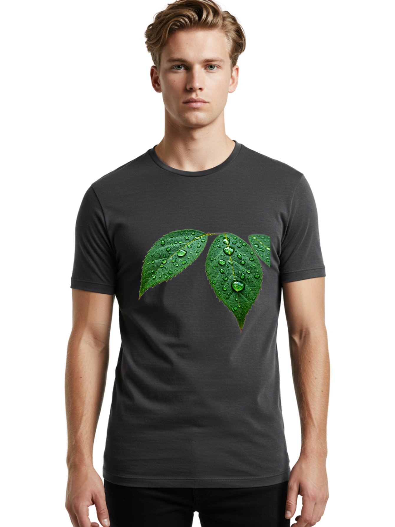 Leaves-With-Water-Droplets Men'S Graphic Tee, 100% Cotton, Comfortable Casual Summer Wear, Machine Washable, Vintage Camera, Old Camera, Antique Camera, Black Camera, Classic Photography, Photography Equipment, Nostalgic Device, Film Camera, Bak803