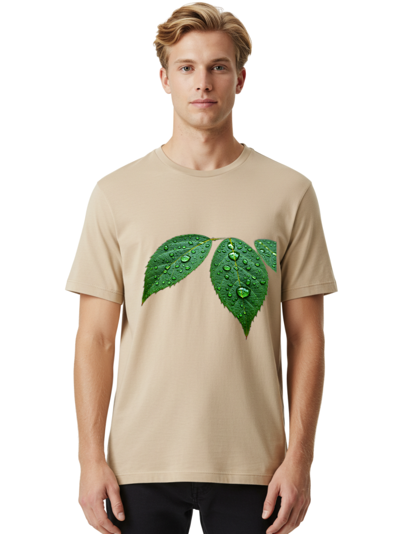 Leaves-With-Water-Droplets Men'S Graphic Tee, 100% Cotton, Comfortable Casual Summer Wear, Machine Washable, Vintage Camera, Old Camera, Antique Camera, Black Camera, Classic Photography, Photography Equipment, Nostalgic Device, Film Camera, Bak803
