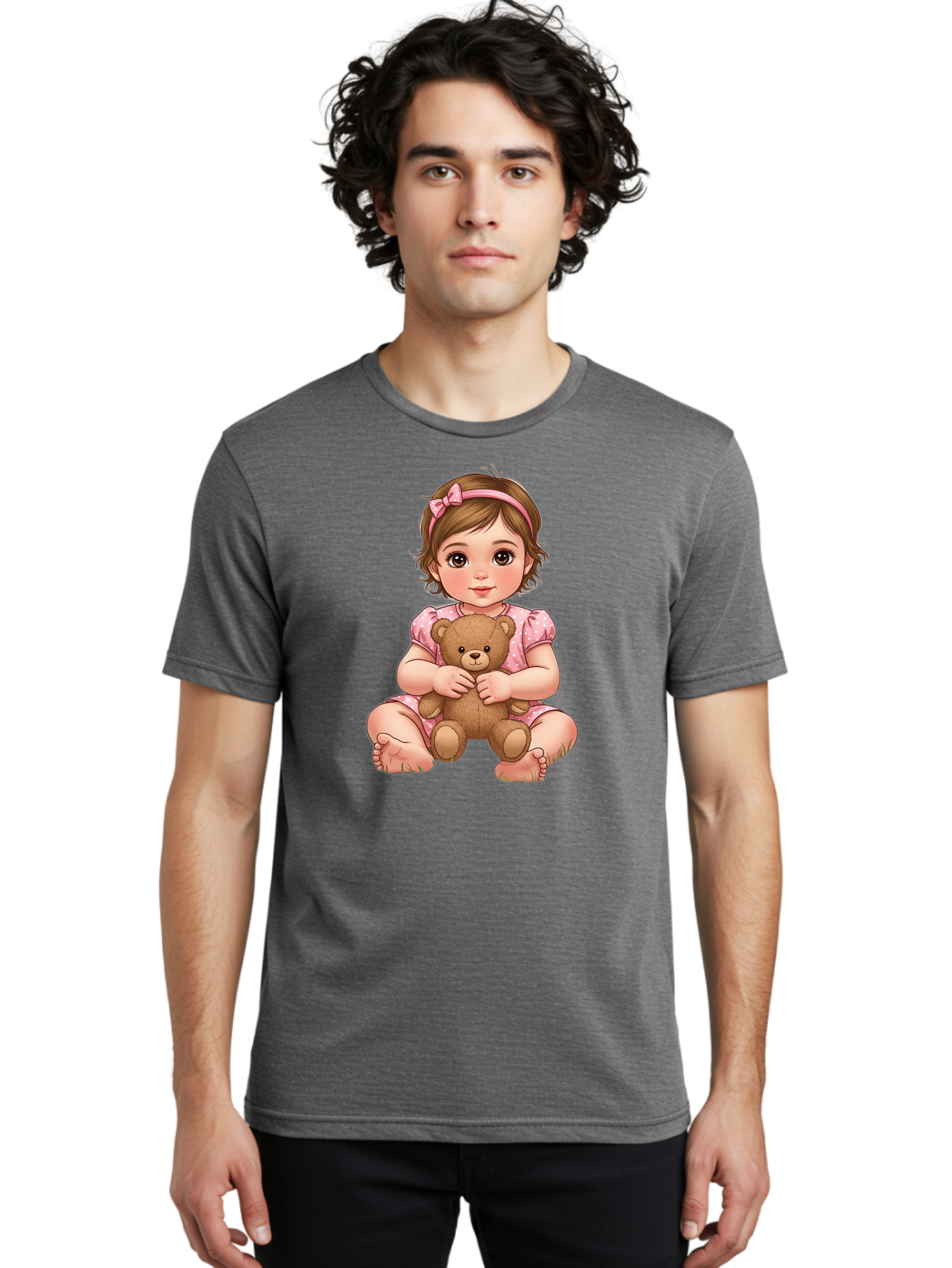 Little-Girl-Hugging-Teddy-Bear-2 Men'S Graphic Tee, 100% Cotton, Comfortable Casual Summer Wear, Machine Washable, Vintage Camera, Old Camera, Antique Camera, Black Camera, Classic Photography, Photography Equipment, Nostalgic Device, Bak820