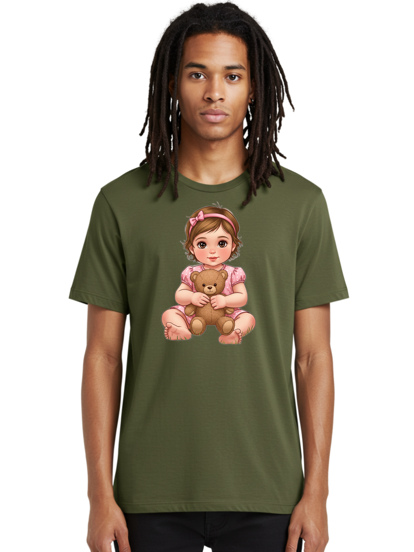 Little-Girl-Hugging-Teddy-Bear-2 Men'S Graphic Tee, 100% Cotton, Comfortable Casual Summer Wear, Machine Washable, Vintage Camera, Old Camera, Antique Camera, Black Camera, Classic Photography, Photography Equipment, Nostalgic Device, Bak820