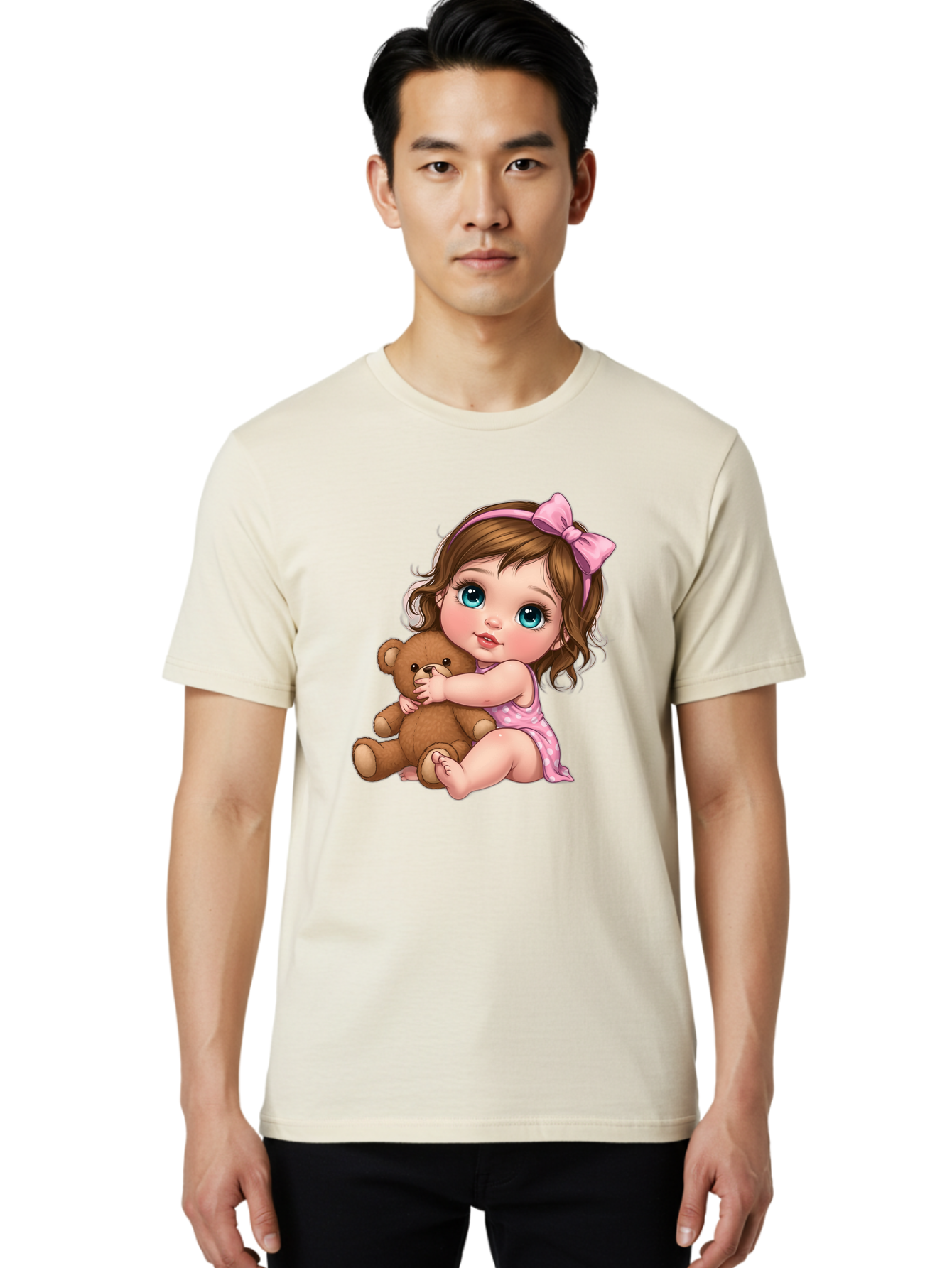 Little-Girl-Hugging-Teddy-Bear Men'S Graphic Tee, 100% Cotton, Comfortable Casual Summer Wear, Machine Washable, Vintage Camera, Old Camera, Antique Camera, Black Camera, Classic Photography, Photography Equipment, Nostalgic Device, Bak821