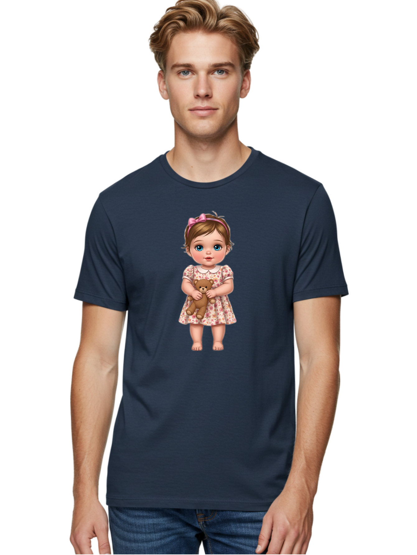 Little-Girl-With-Teddy-Bear-1 Men'S Graphic Tee, 100% Cotton, Comfortable Casual Summer Wear, Machine Washable, Vintage Camera, Old Camera, Antique Camera, Black Camera, Classic Photography, Photography Equipment, Nostalgic Device, Bak825