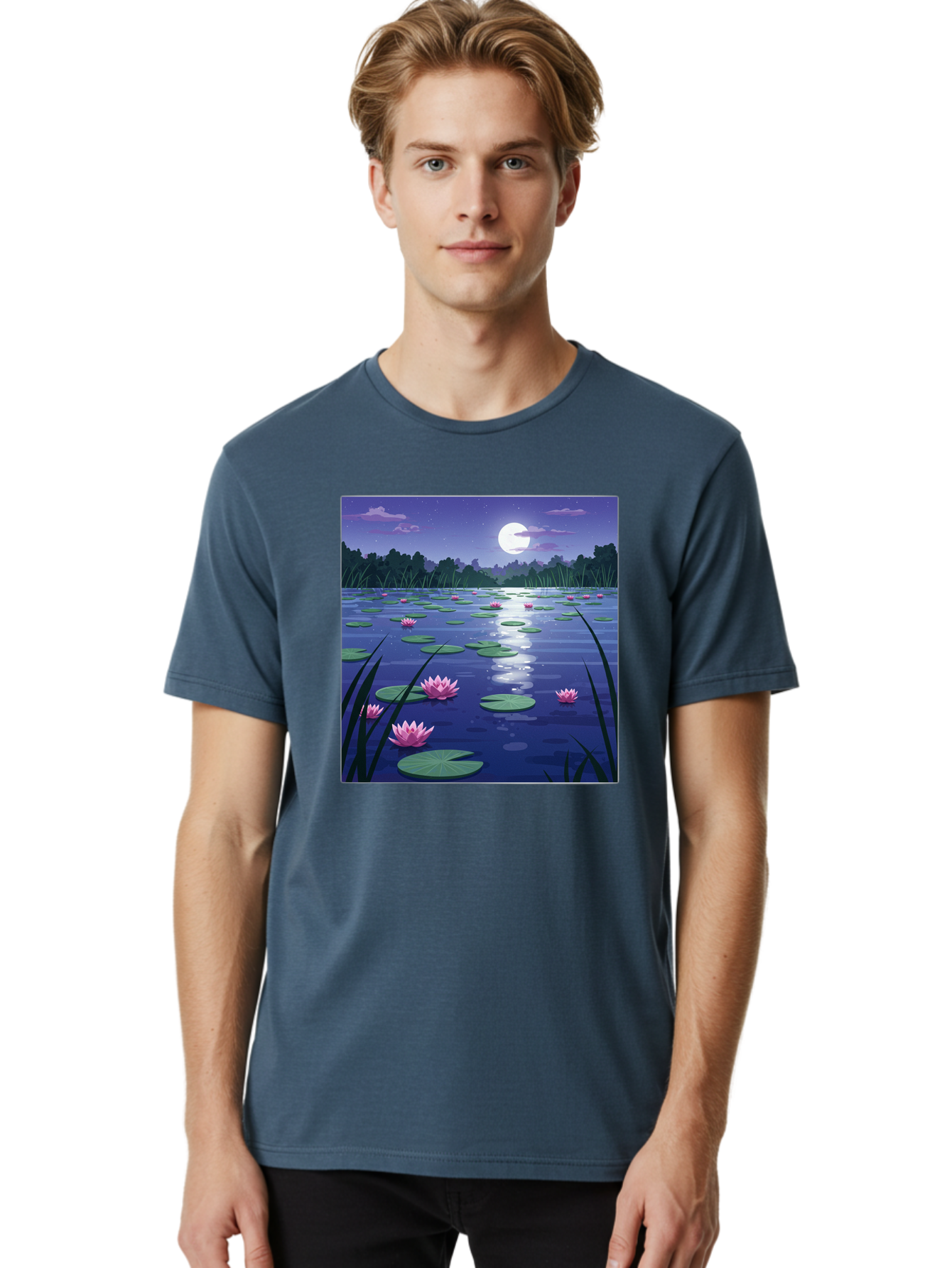 Lotus-Flowers-Under-Moonlight Men'S Graphic Tee, 100% Cotton, Comfortable Casual Summer Wear, Machine Washable, Vintage Camera, Old Camera, Antique Camera, Black Camera, Classic Photography, Photography Equipment, Nostalgic Device, Bak842