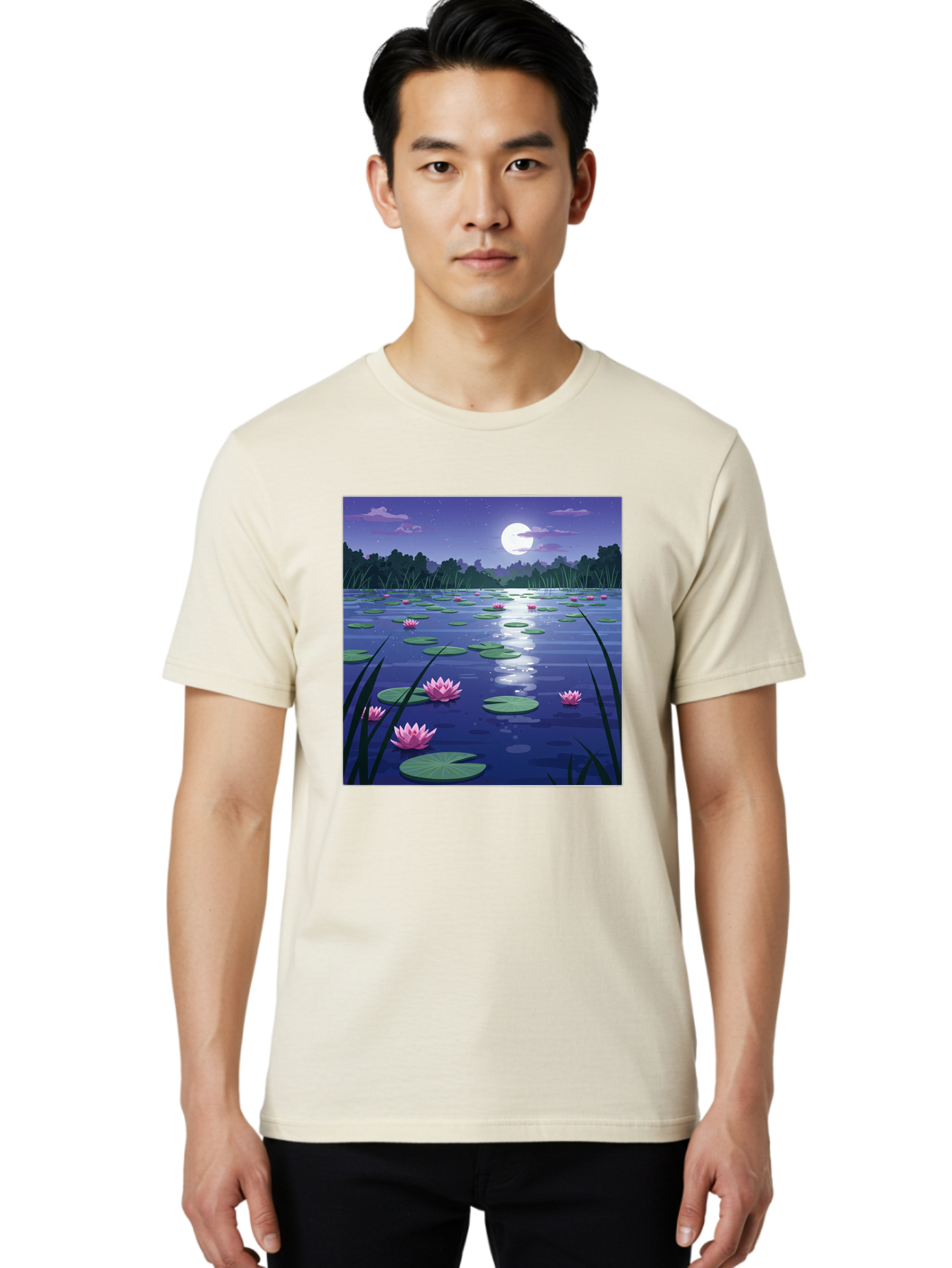 Lotus-Flowers-Under-Moonlight Men'S Graphic Tee, 100% Cotton, Comfortable Casual Summer Wear, Machine Washable, Vintage Camera, Old Camera, Antique Camera, Black Camera, Classic Photography, Photography Equipment, Nostalgic Device, Bak842