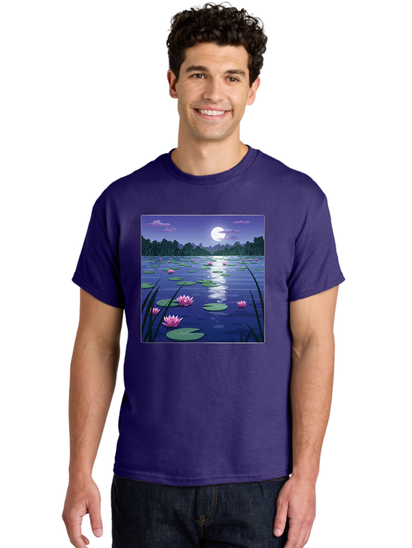 Lotus-Flowers-Under-Moonlight Men'S Graphic Tee, 100% Cotton, Comfortable Casual Summer Wear, Machine Washable, Vintage Camera, Old Camera, Antique Camera, Black Camera, Classic Photography, Photography Equipment, Nostalgic Device, Bak842