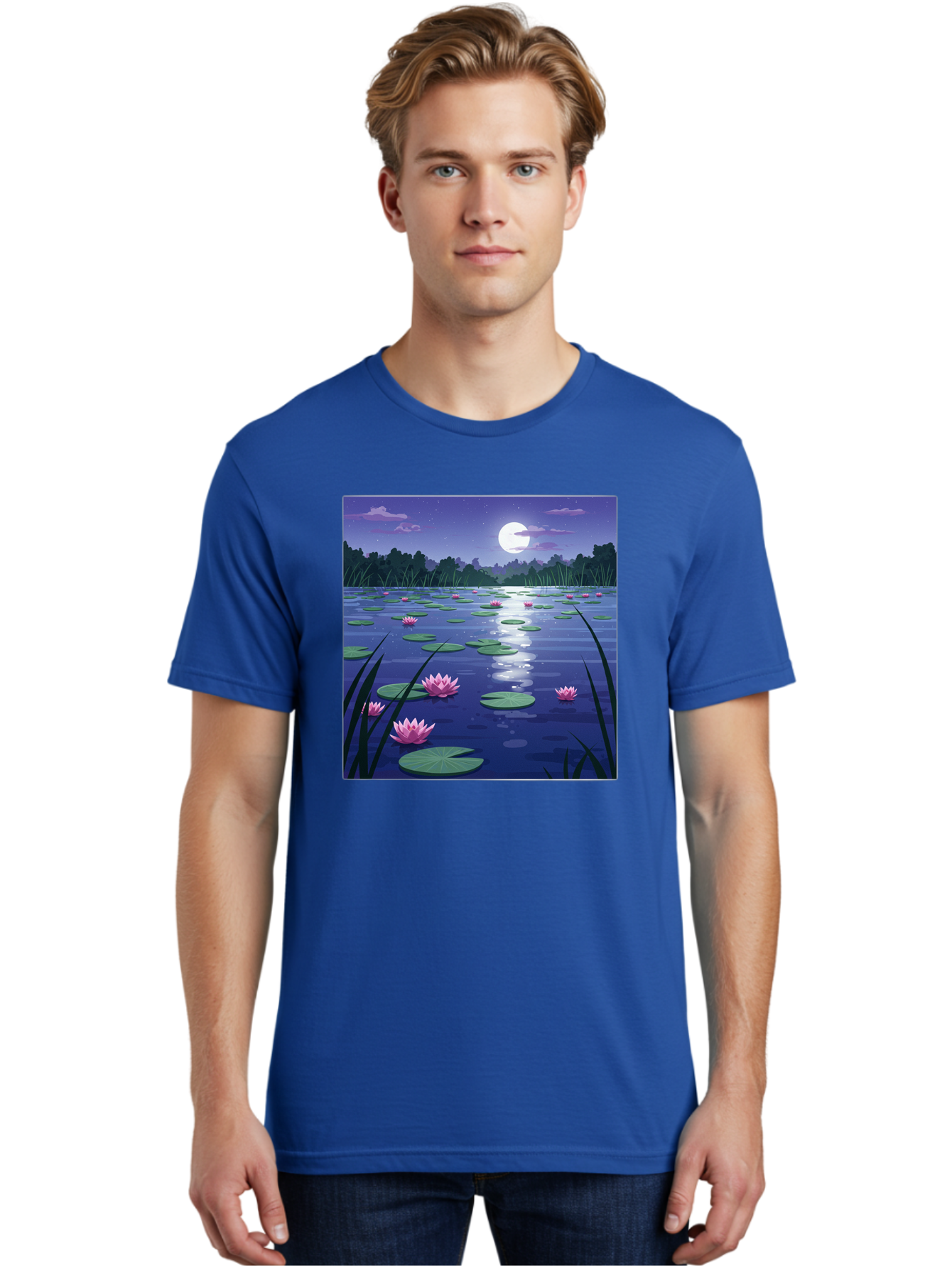 Lotus-Flowers-Under-Moonlight Men'S Graphic Tee, 100% Cotton, Comfortable Casual Summer Wear, Machine Washable, Vintage Camera, Old Camera, Antique Camera, Black Camera, Classic Photography, Photography Equipment, Nostalgic Device, Bak842