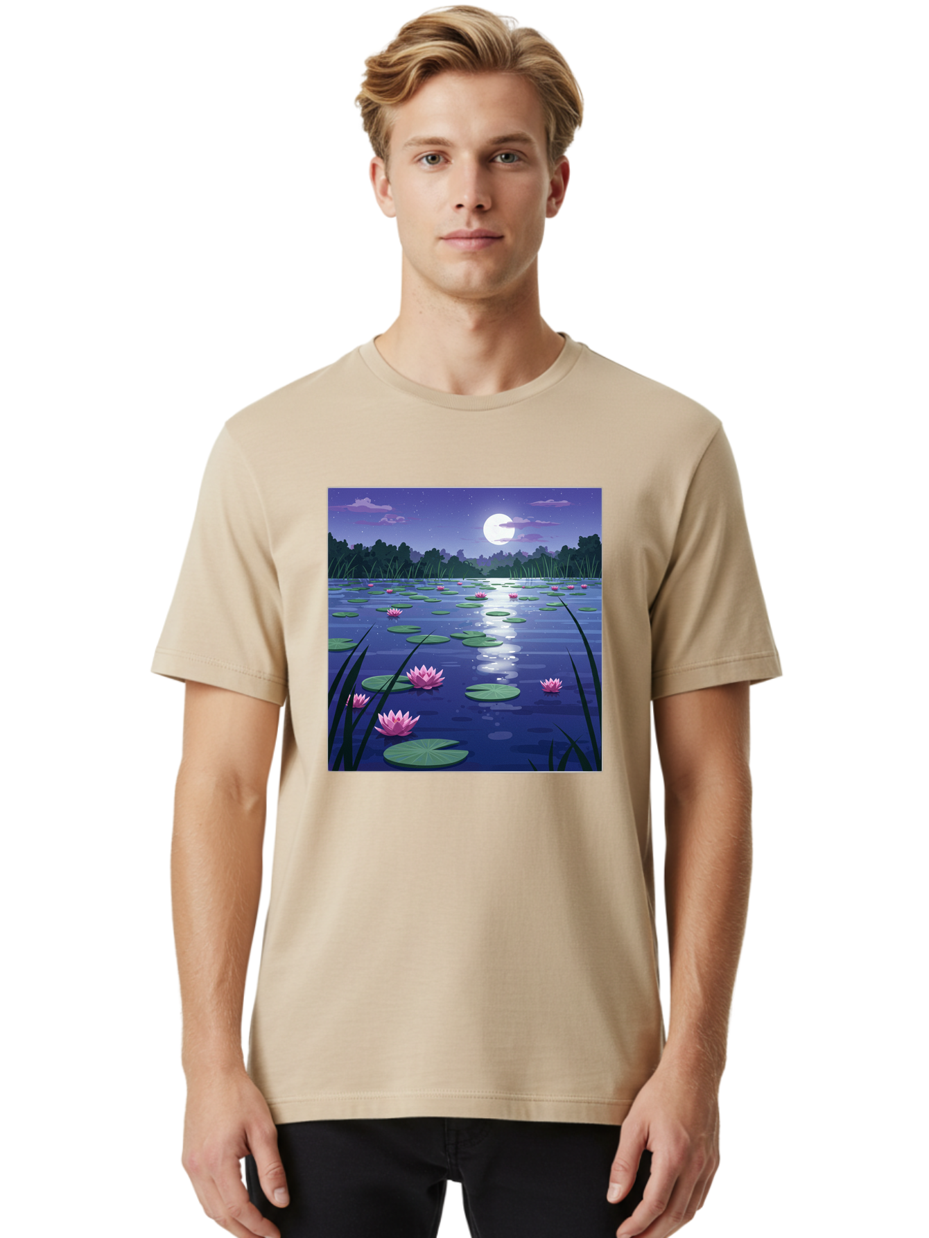 Lotus-Flowers-Under-Moonlight Men'S Graphic Tee, 100% Cotton, Comfortable Casual Summer Wear, Machine Washable, Vintage Camera, Old Camera, Antique Camera, Black Camera, Classic Photography, Photography Equipment, Nostalgic Device, Bak842