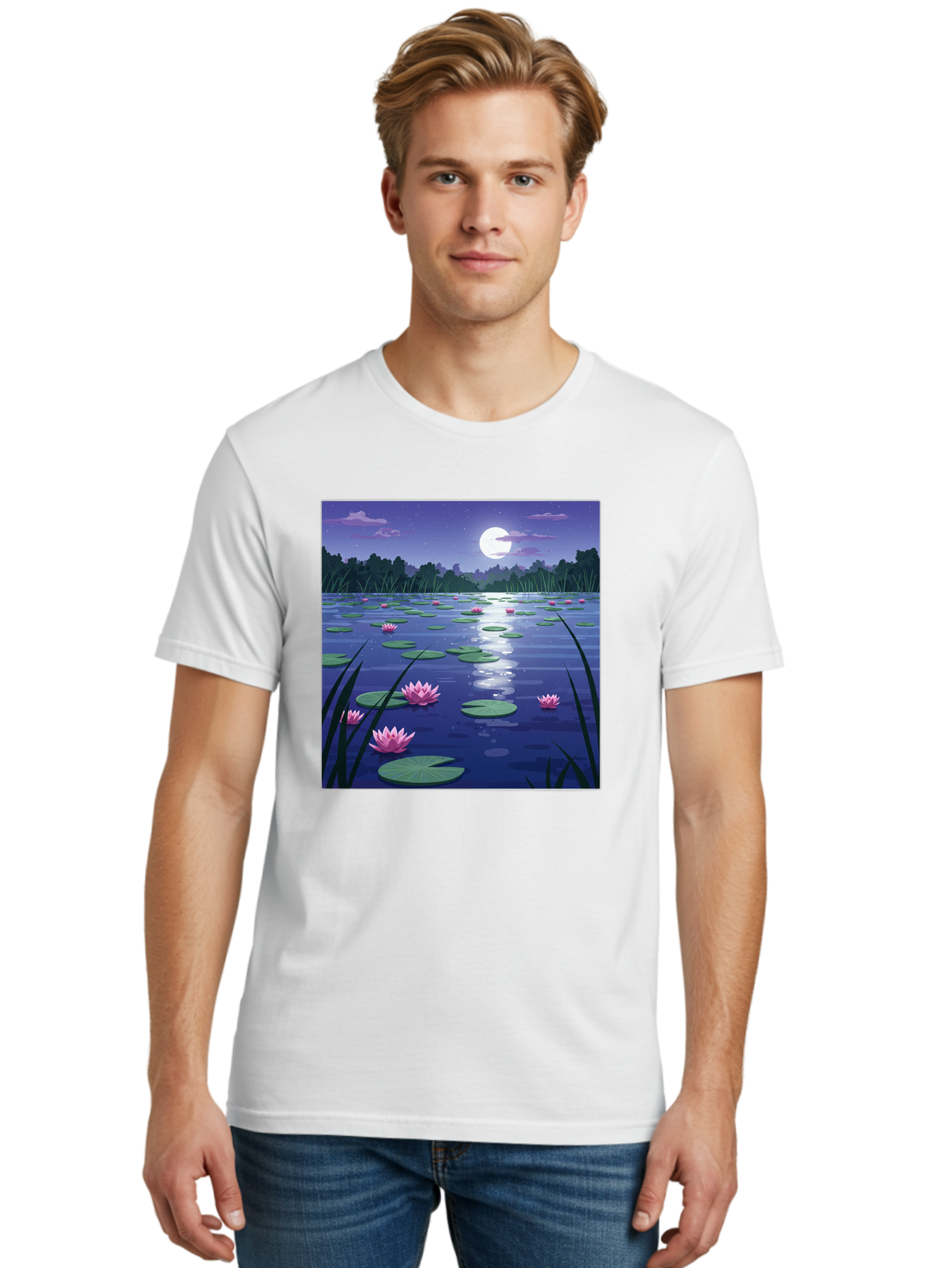 Lotus-Flowers-Under-Moonlight Men'S Graphic Tee, 100% Cotton, Comfortable Casual Summer Wear, Machine Washable, Vintage Camera, Old Camera, Antique Camera, Black Camera, Classic Photography, Photography Equipment, Nostalgic Device, Bak842