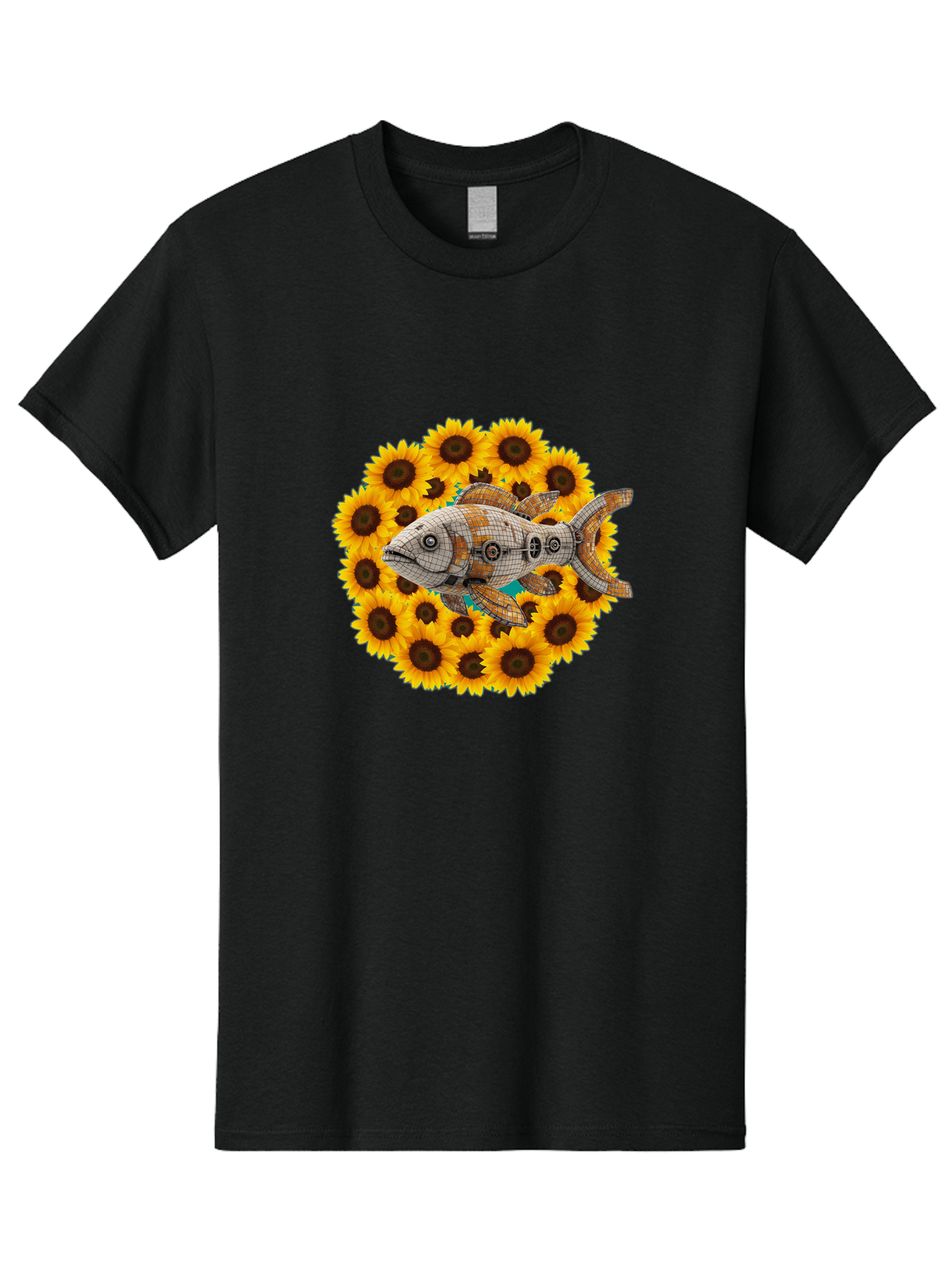 Mechanical-Fish-Sunflowers Men'S Graphic Tee, 100% Cotton, Comfortable Casual Summer Wear, Machine Washable, Vintage Camera, Old Camera, Antique Camera, Black Camera, Classic Photography, Photography Equipment, Nostalgic Device, Film Camera, Bak857