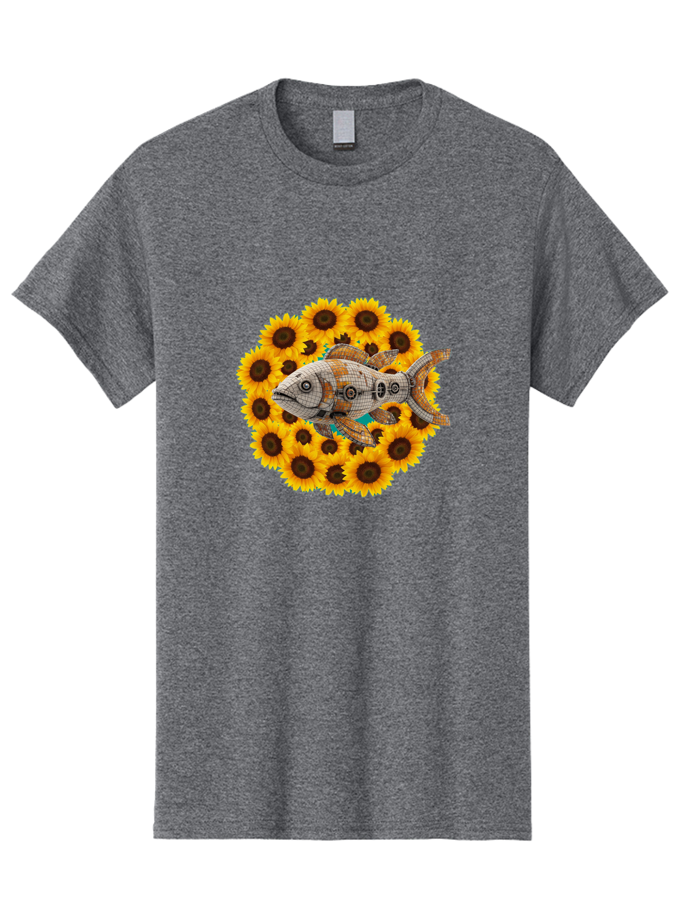 Mechanical-Fish-Sunflowers Men'S Graphic Tee, 100% Cotton, Comfortable Casual Summer Wear, Machine Washable, Vintage Camera, Old Camera, Antique Camera, Black Camera, Classic Photography, Photography Equipment, Nostalgic Device, Film Camera, Bak857