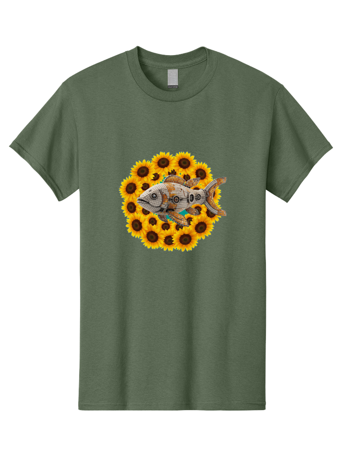 Mechanical-Fish-Sunflowers Men'S Graphic Tee, 100% Cotton, Comfortable Casual Summer Wear, Machine Washable, Vintage Camera, Old Camera, Antique Camera, Black Camera, Classic Photography, Photography Equipment, Nostalgic Device, Film Camera, Bak857