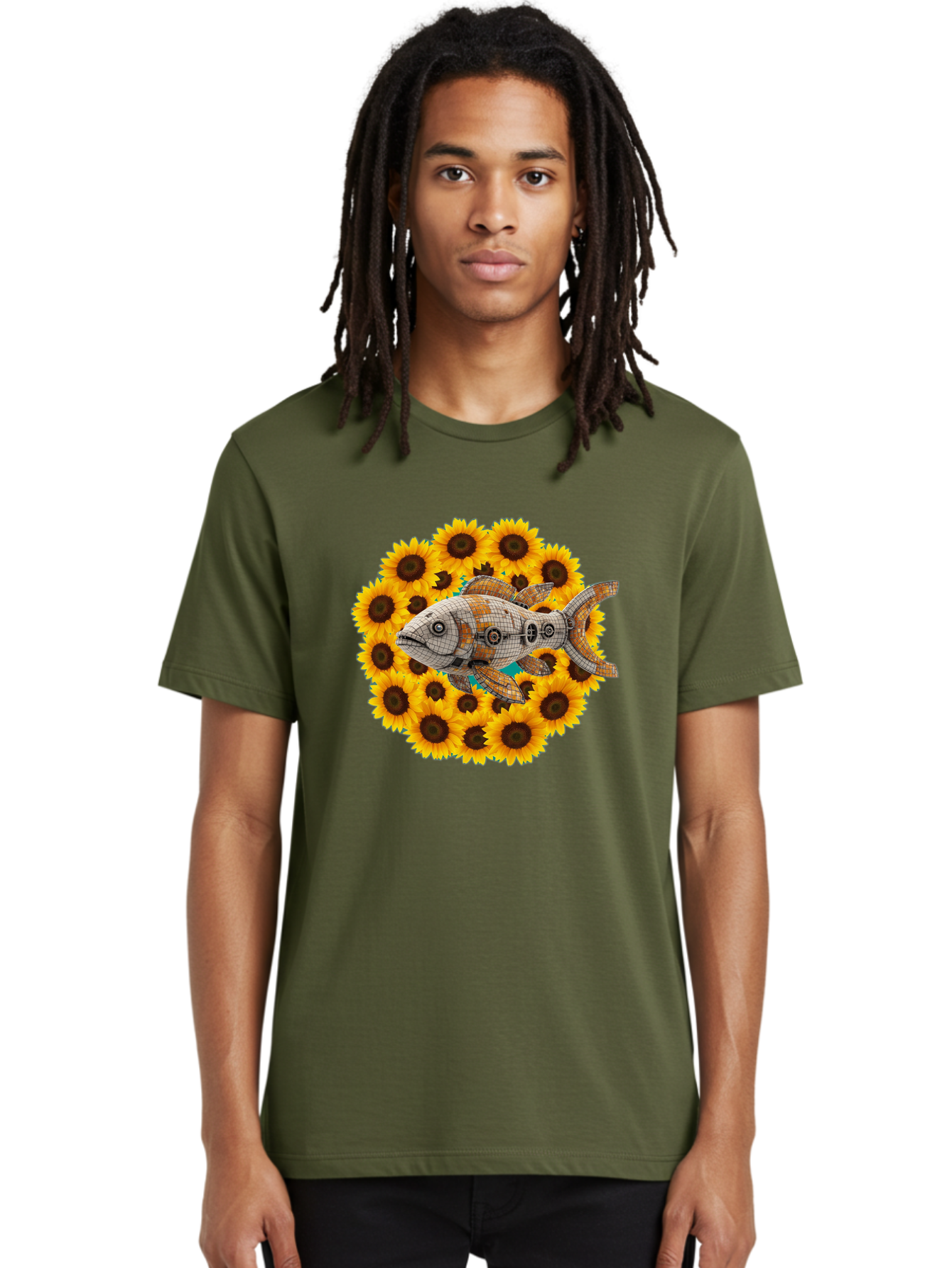 Mechanical-Fish-Sunflowers Men'S Graphic Tee, 100% Cotton, Comfortable Casual Summer Wear, Machine Washable, Vintage Camera, Old Camera, Antique Camera, Black Camera, Classic Photography, Photography Equipment, Nostalgic Device, Film Camera, Bak857