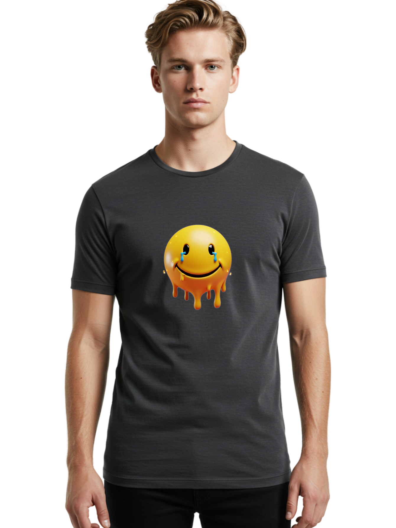 Melting-Smiley Men'S Graphic Tee, 100% Cotton, Comfortable Casual Summer Wear, Machine Washable, Vintage Camera, Old Camera, Antique Camera, Black Camera, Classic Photography, Photography Equipment, Nostalgic Device, Film Camera, Camera Art Bak875