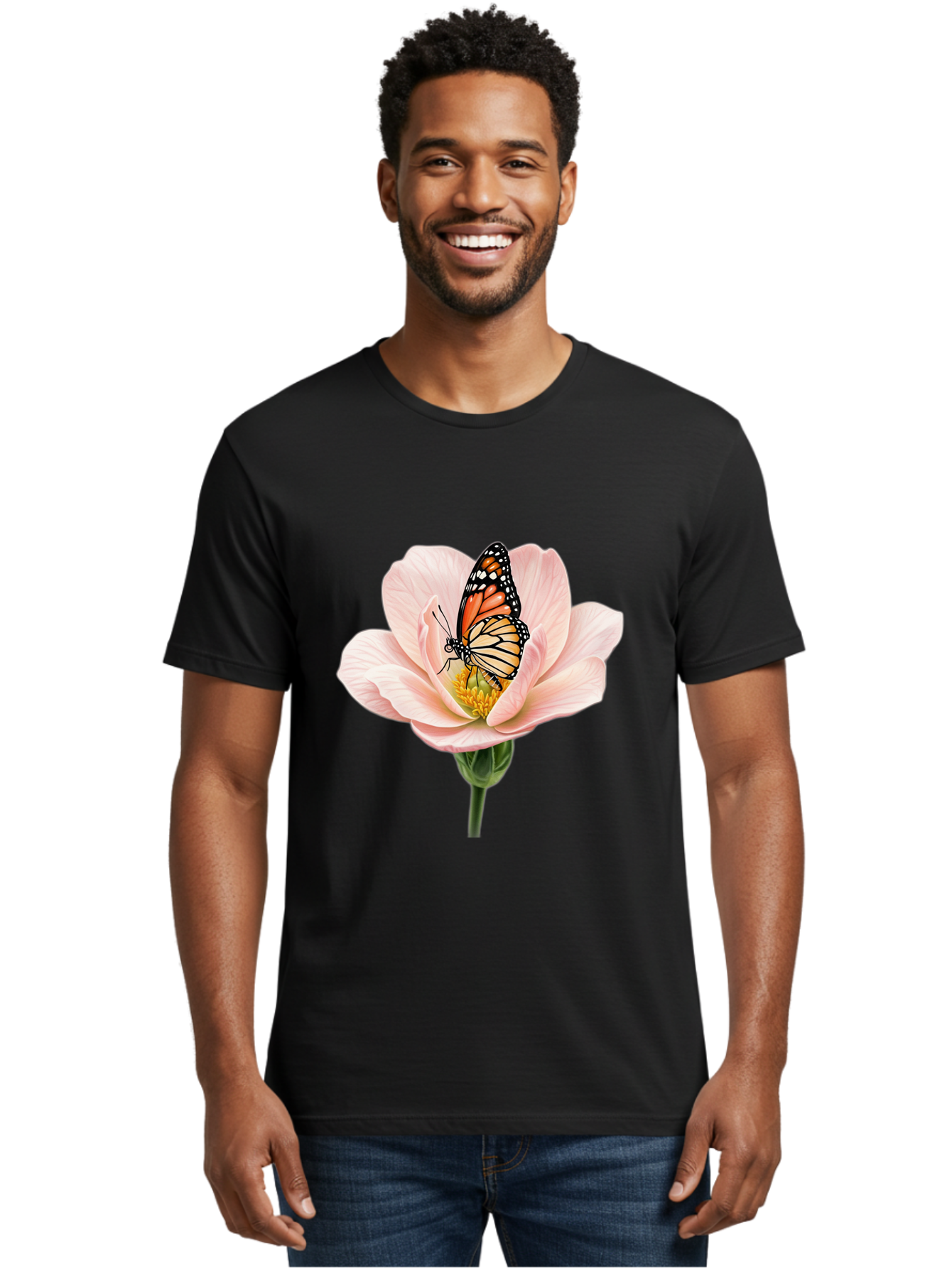 Monarch-On-Pink-Flower Men'S Graphic Tee, 100% Cotton, Comfortable Casual Summer Wear, Machine Washable, Vintage Camera, Old Camera, Antique Camera, Black Camera, Classic Photography, Photography Equipment, Nostalgic Device, Film Camera, Bak890