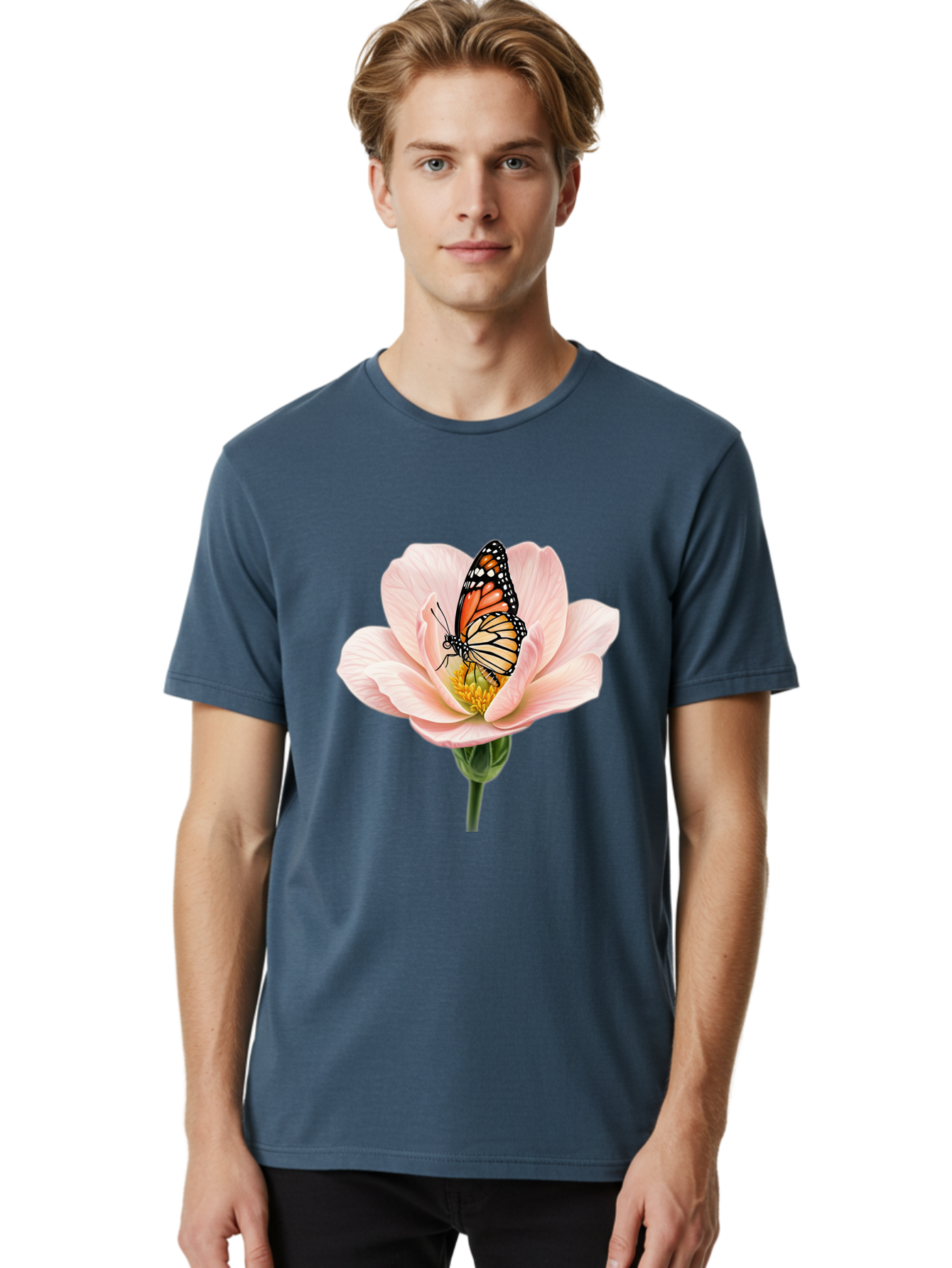Monarch-On-Pink-Flower Men'S Graphic Tee, 100% Cotton, Comfortable Casual Summer Wear, Machine Washable, Vintage Camera, Old Camera, Antique Camera, Black Camera, Classic Photography, Photography Equipment, Nostalgic Device, Film Camera, Bak890