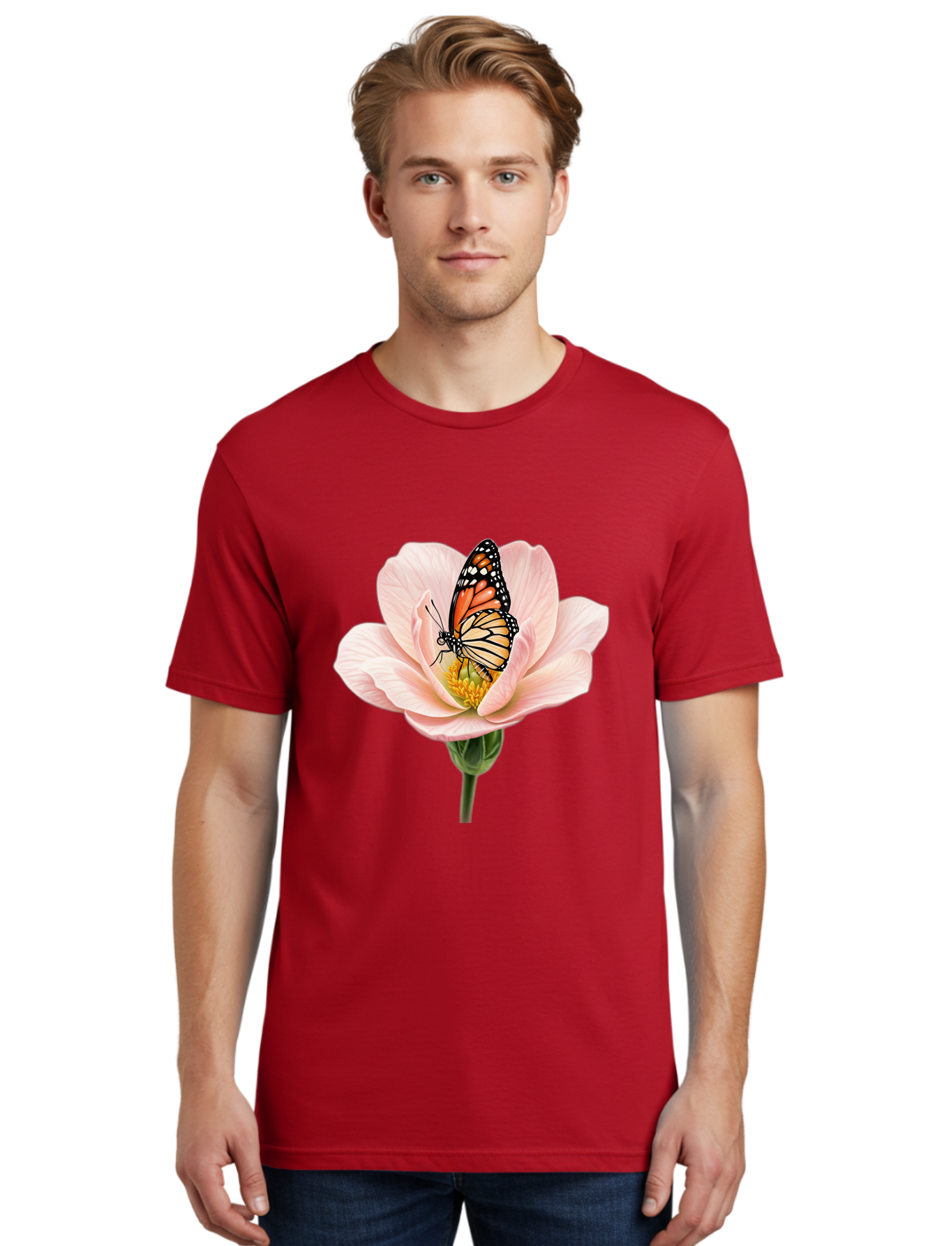 Monarch-On-Pink-Flower Men'S Graphic Tee, 100% Cotton, Comfortable Casual Summer Wear, Machine Washable, Vintage Camera, Old Camera, Antique Camera, Black Camera, Classic Photography, Photography Equipment, Nostalgic Device, Film Camera, Bak890