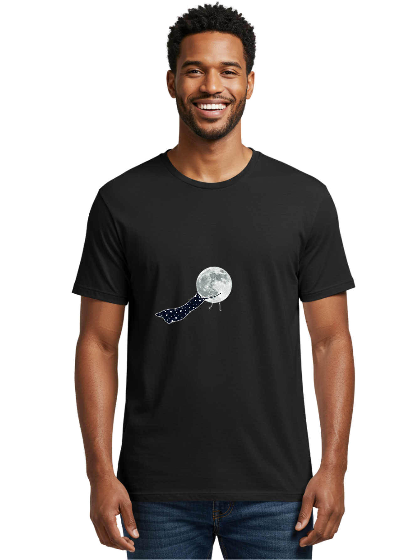 Moon-With-Starry-Scarf Men'S Graphic Tee, 100% Cotton, Comfortable Casual Summer Wear, Machine Washable, Vintage Camera, Old Camera, Antique Camera, Black Camera, Classic Photography, Photography Equipment, Nostalgic Device, Film Camera, Bak899