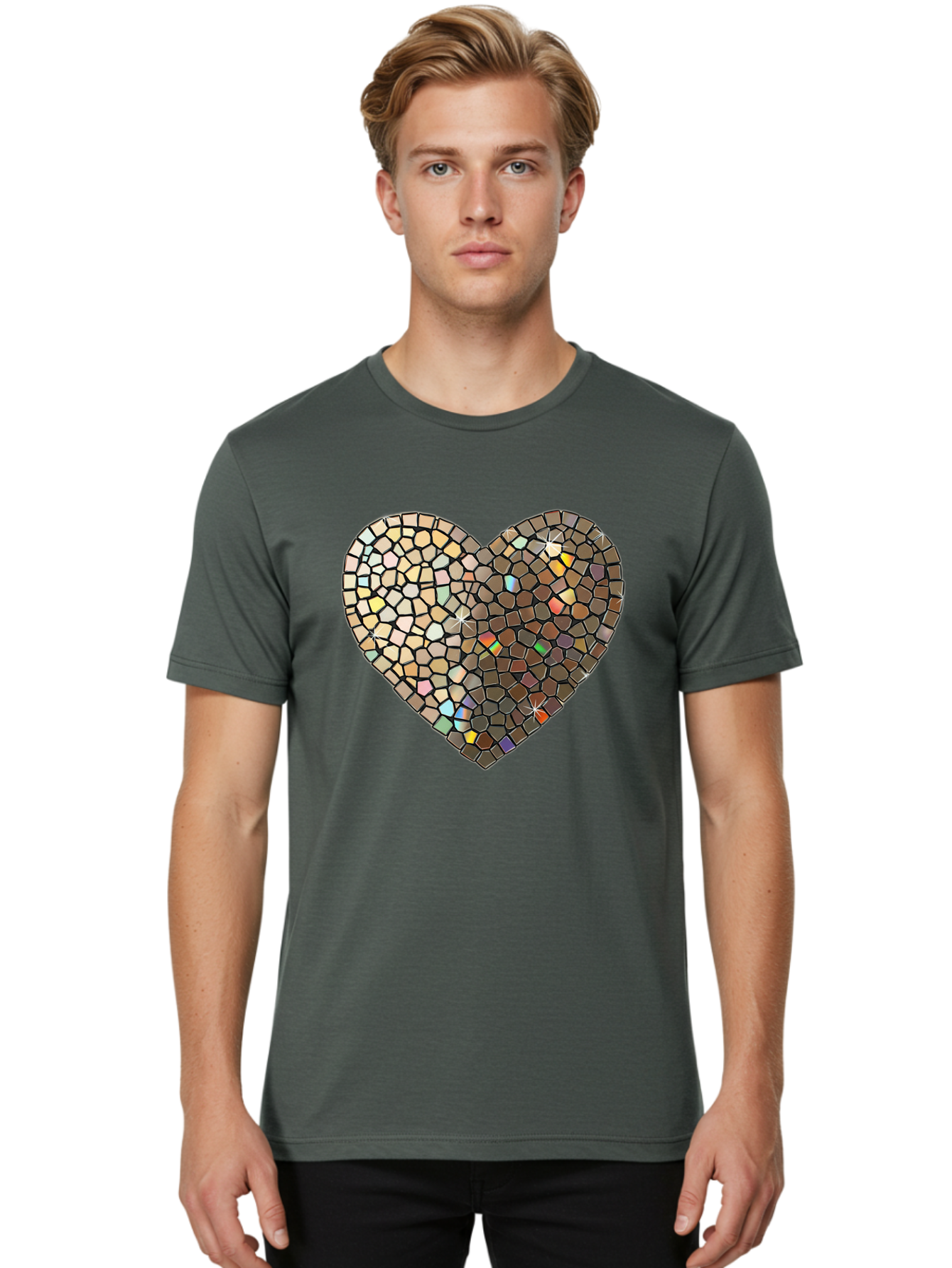 Mosaic-Heart-2 Men'S Graphic Tee, 100% Cotton, Comfortable Casual Summer Wear, Machine Washable, Vintage Camera, Old Camera, Antique Camera, Black Camera, Classic Photography, Photography Equipment, Nostalgic Device, Film Camera, Camera Art Bak905