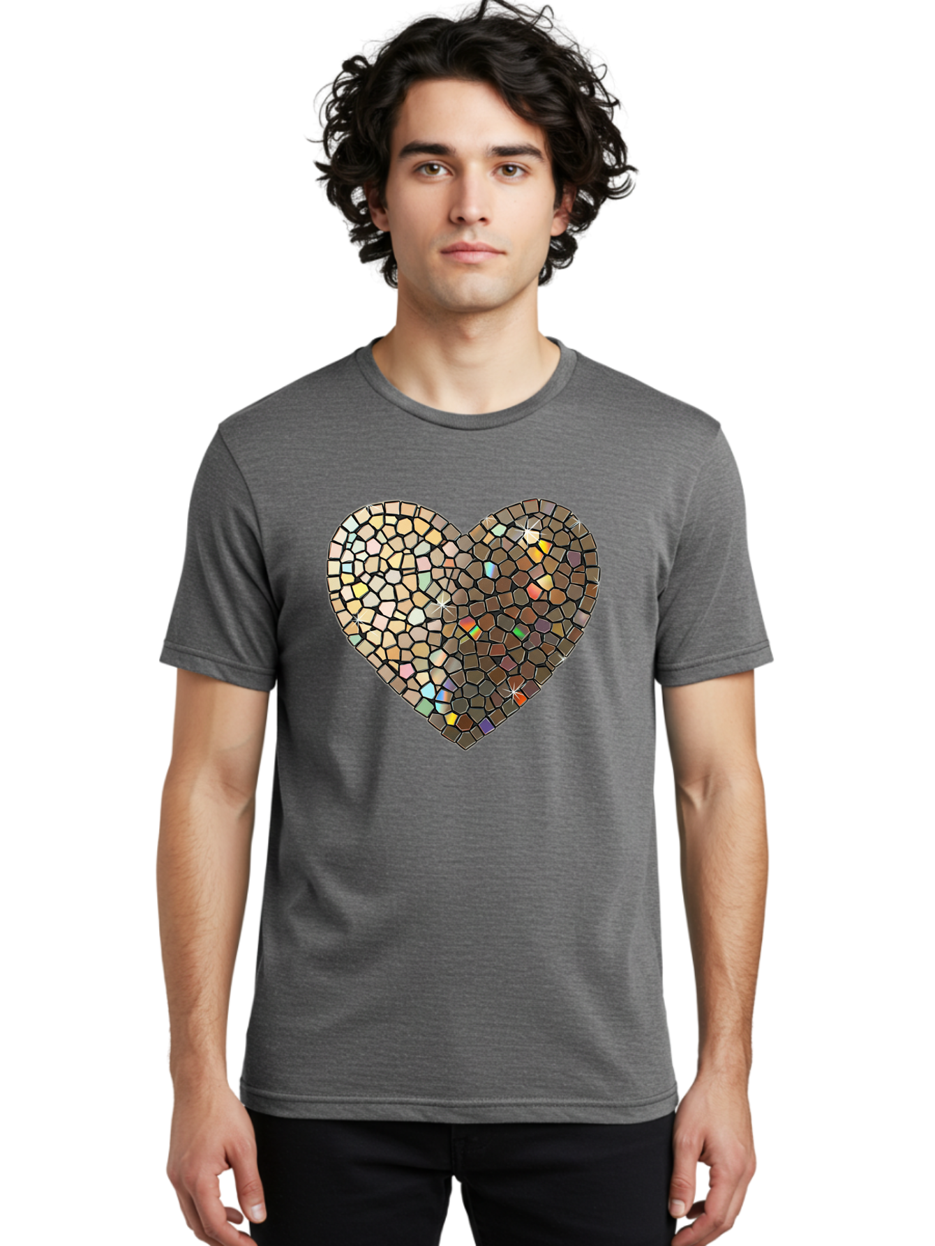 Mosaic-Heart-2 Men'S Graphic Tee, 100% Cotton, Comfortable Casual Summer Wear, Machine Washable, Vintage Camera, Old Camera, Antique Camera, Black Camera, Classic Photography, Photography Equipment, Nostalgic Device, Film Camera, Camera Art Bak905