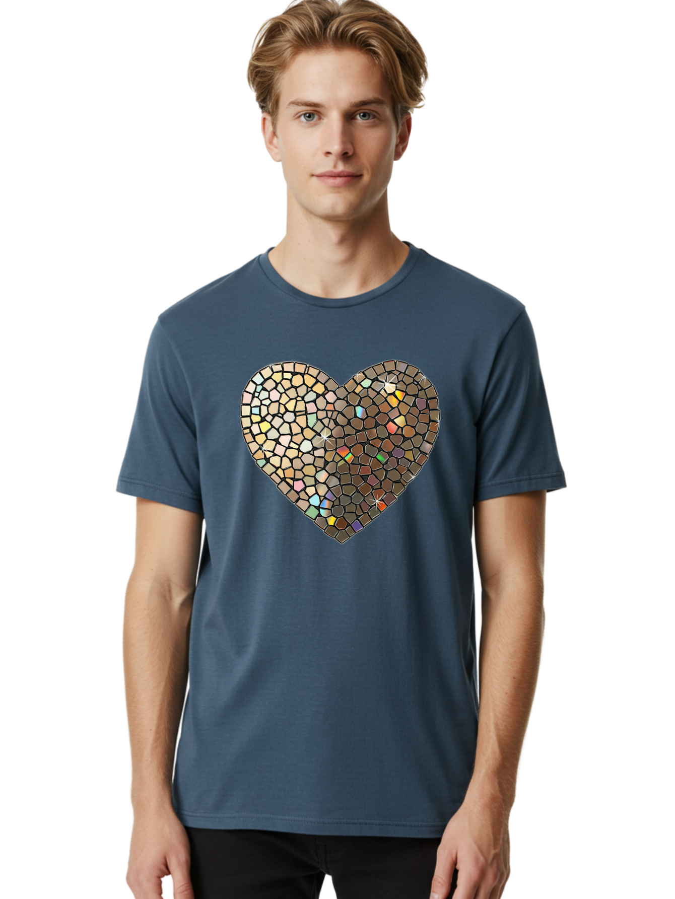 Mosaic-Heart-2 Men'S Graphic Tee, 100% Cotton, Comfortable Casual Summer Wear, Machine Washable, Vintage Camera, Old Camera, Antique Camera, Black Camera, Classic Photography, Photography Equipment, Nostalgic Device, Film Camera, Camera Art Bak905
