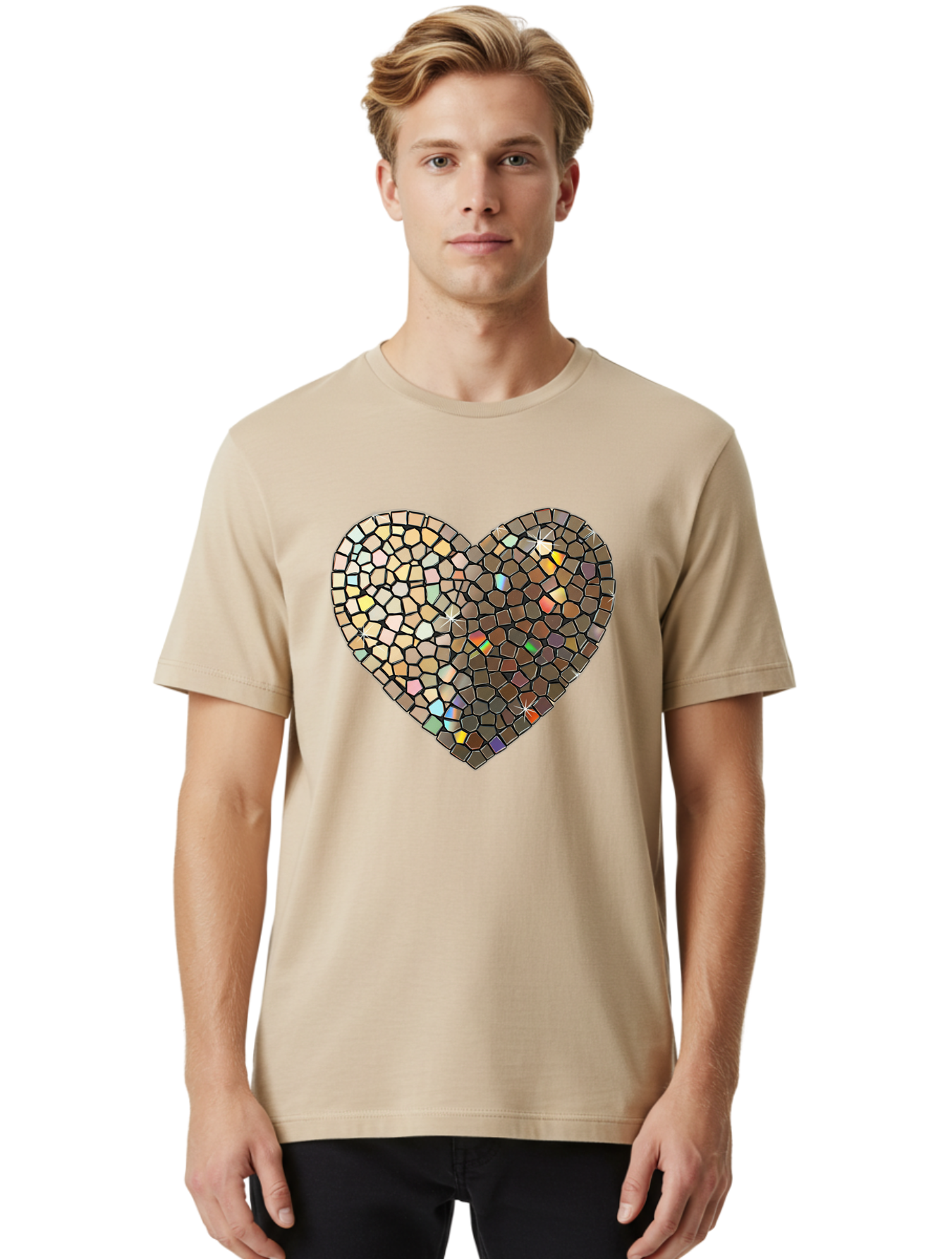 Mosaic-Heart-2 Men'S Graphic Tee, 100% Cotton, Comfortable Casual Summer Wear, Machine Washable, Vintage Camera, Old Camera, Antique Camera, Black Camera, Classic Photography, Photography Equipment, Nostalgic Device, Film Camera, Camera Art Bak905