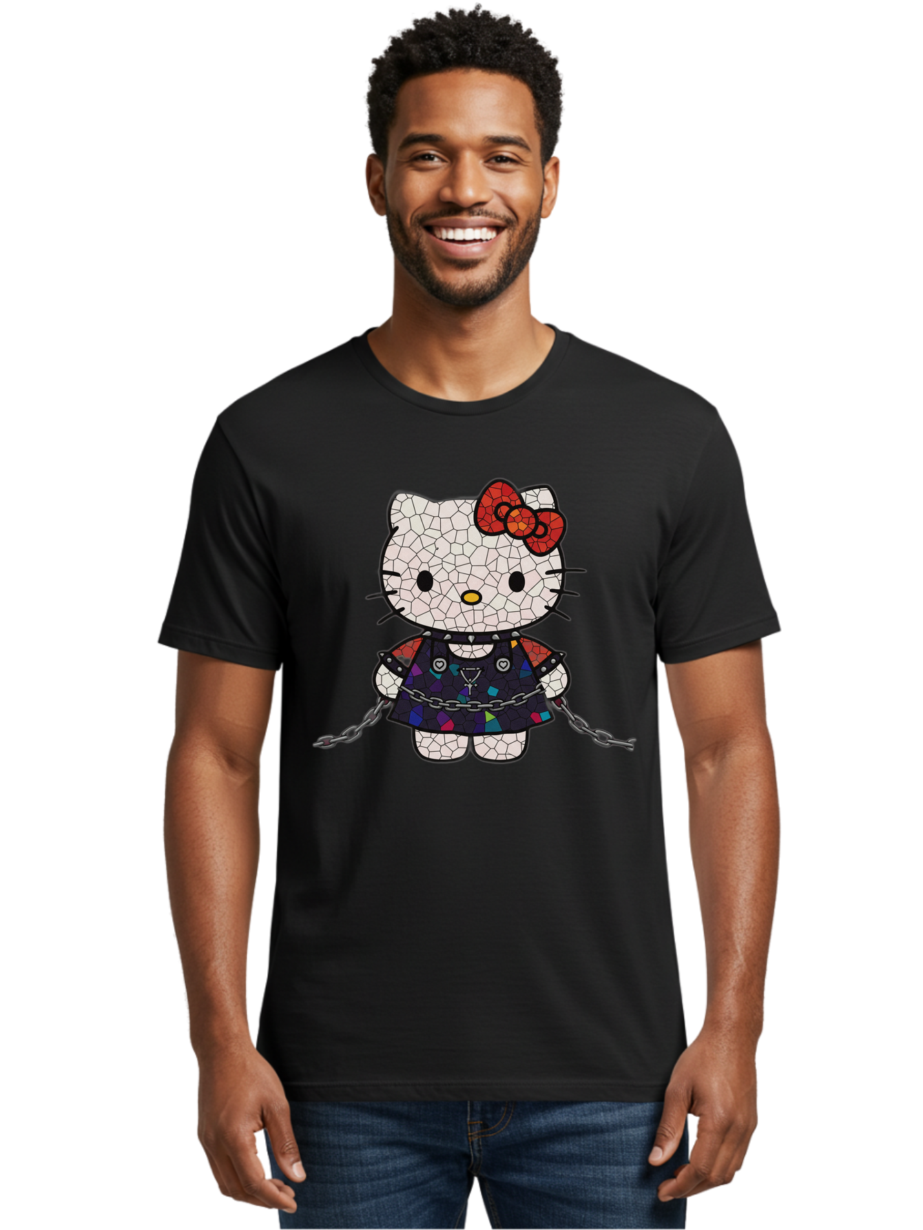 Mosaic-Hello-Kitty Men'S Graphic Tee, 100% Cotton, Comfortable Casual Summer Wear, Machine Washable, Vintage Camera, Old Camera, Antique Camera, Black Camera, Classic Photography, Photography Equipment, Nostalgic Device, Film Camera, Bak907