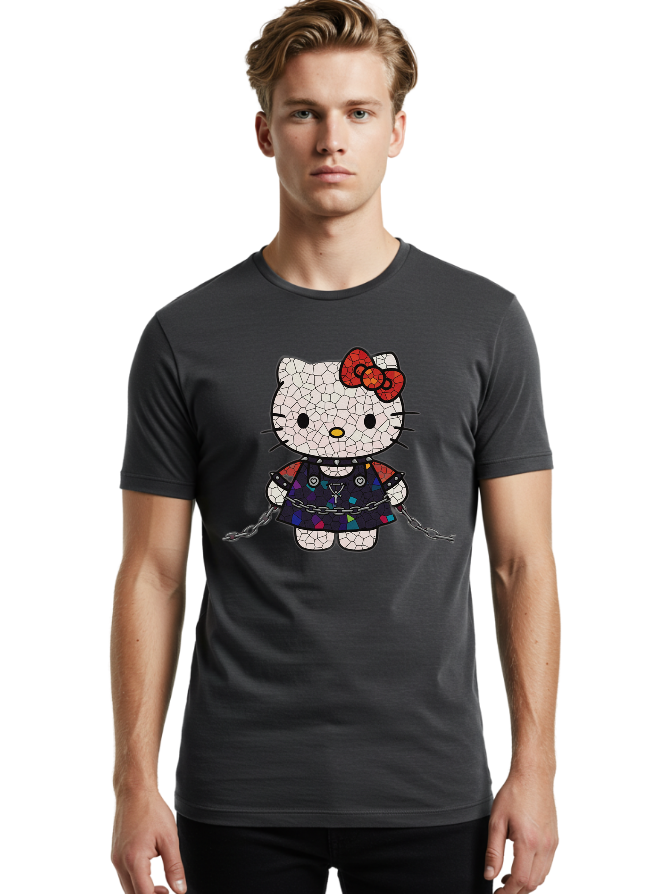 Mosaic-Hello-Kitty Men'S Graphic Tee, 100% Cotton, Comfortable Casual Summer Wear, Machine Washable, Vintage Camera, Old Camera, Antique Camera, Black Camera, Classic Photography, Photography Equipment, Nostalgic Device, Film Camera, Bak907