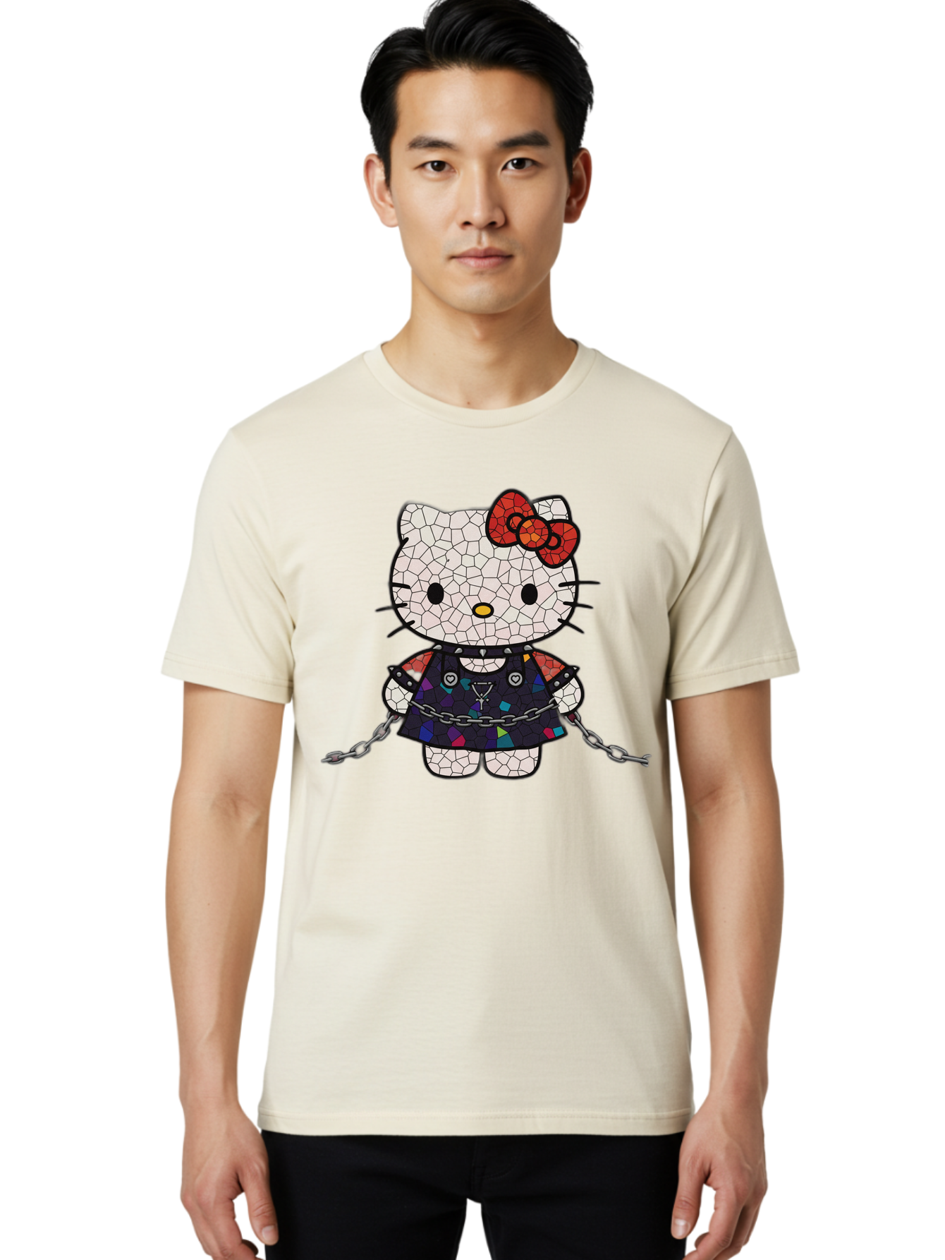 Mosaic-Hello-Kitty Men'S Graphic Tee, 100% Cotton, Comfortable Casual Summer Wear, Machine Washable, Vintage Camera, Old Camera, Antique Camera, Black Camera, Classic Photography, Photography Equipment, Nostalgic Device, Film Camera, Bak907