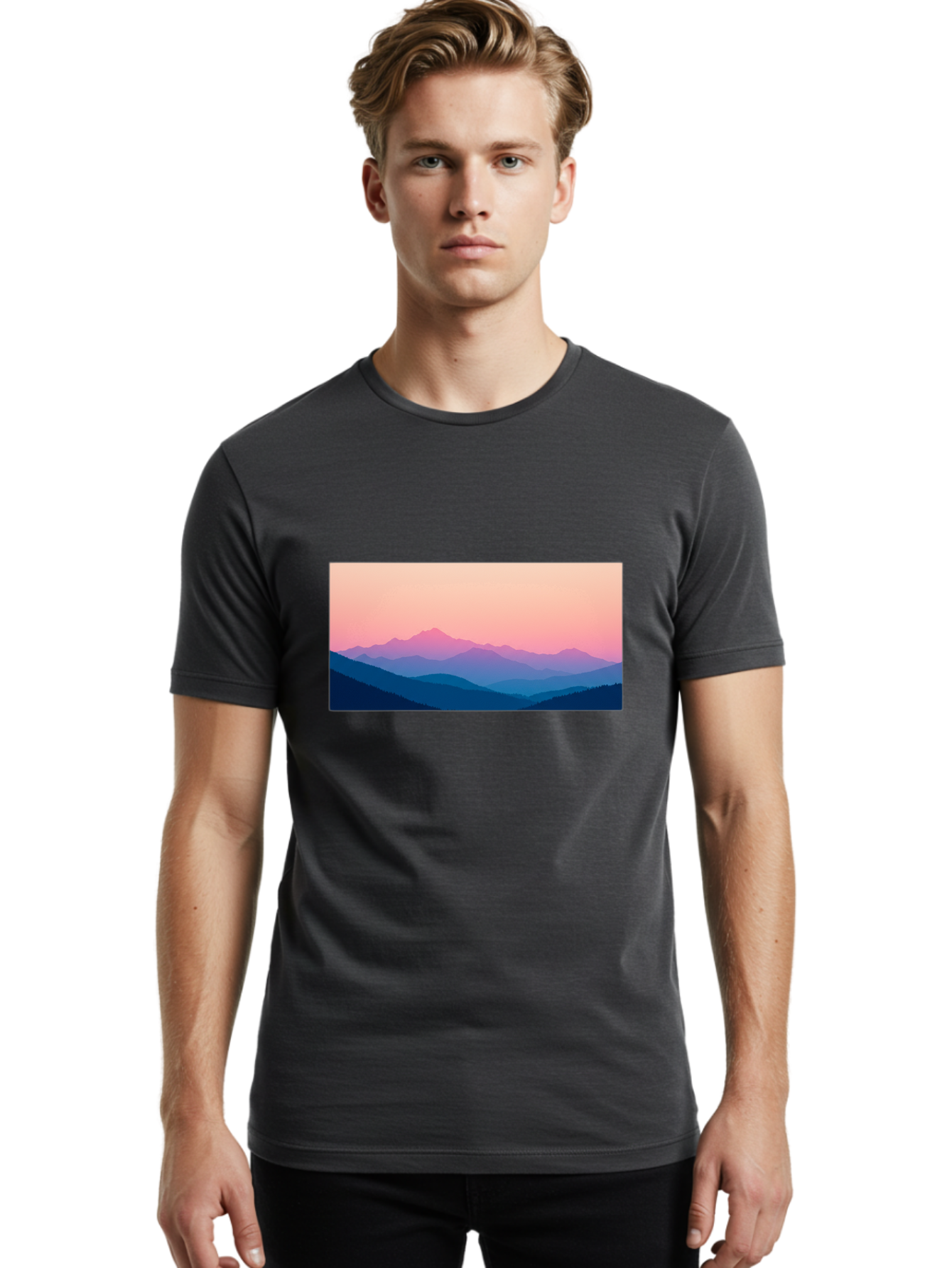 Mountain-Silhouettes Men'S Graphic Tee, 100% Cotton, Comfortable Casual Summer Wear, Machine Washable, Vintage Camera, Old Camera, Antique Camera, Black Camera, Classic Photography, Photography Equipment, Nostalgic Device, Film Camera, Bak913