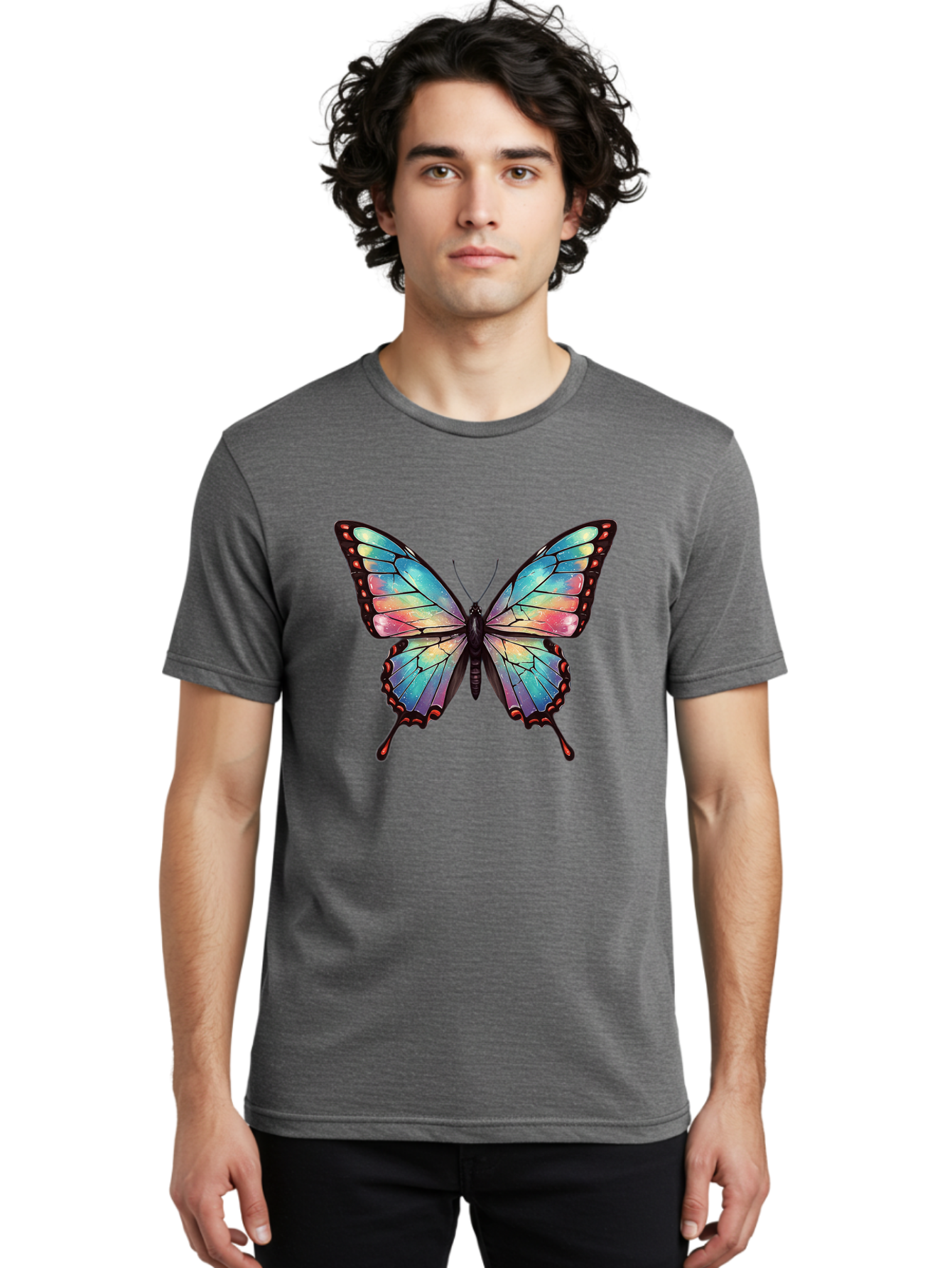 Multicolored-Butterfly Men'S Graphic Tee, 100% Cotton, Comfortable Casual Summer Wear, Machine Washable, Vintage Camera, Old Camera, Antique Camera, Black Camera, Classic Photography, Photography Equipment, Nostalgic Device, Film Camera, Bak914