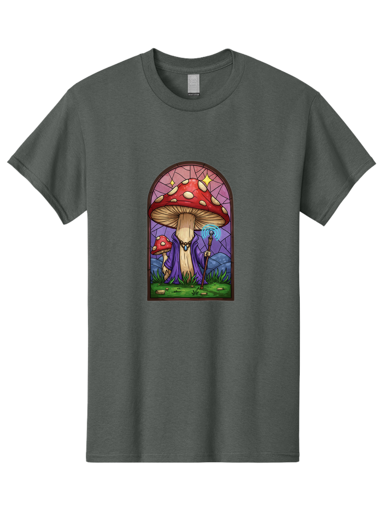 Mushroom-Wizard-Stained-Glass Men'S Graphic Tee, 100% Cotton, Comfortable Casual Summer Wear, Machine Washable, Vintage Camera, Old Camera, Antique Camera, Black Camera, Classic Photography, Photography Equipment, Nostalgic Device, Bak920