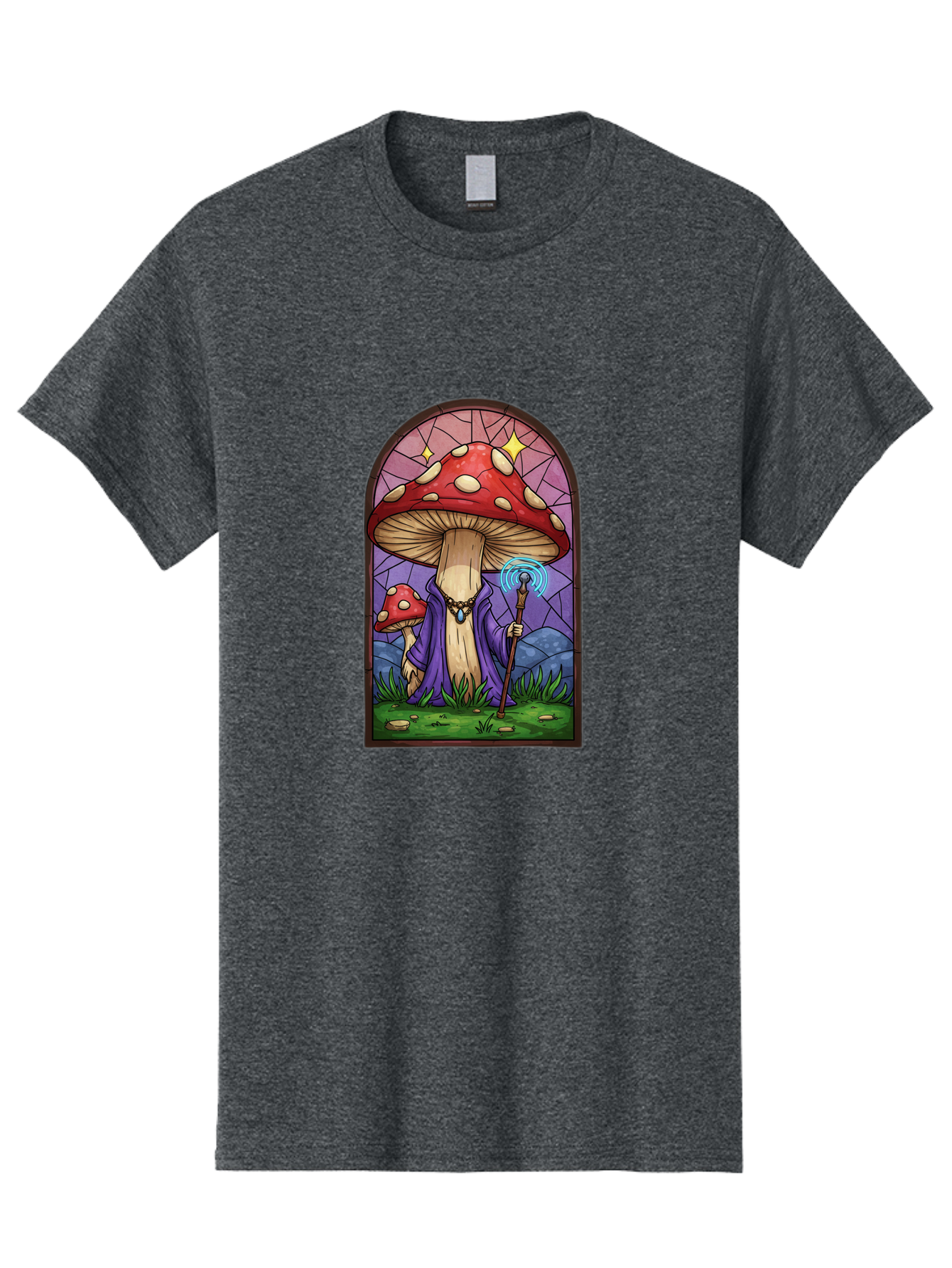 Mushroom-Wizard-Stained-Glass Men'S Graphic Tee, 100% Cotton, Comfortable Casual Summer Wear, Machine Washable, Vintage Camera, Old Camera, Antique Camera, Black Camera, Classic Photography, Photography Equipment, Nostalgic Device, Bak920
