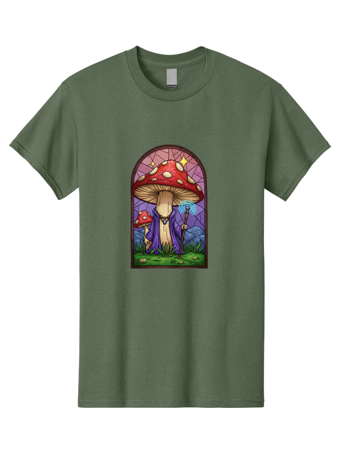 Mushroom-Wizard-Stained-Glass Men'S Graphic Tee, 100% Cotton, Comfortable Casual Summer Wear, Machine Washable, Vintage Camera, Old Camera, Antique Camera, Black Camera, Classic Photography, Photography Equipment, Nostalgic Device, Bak920