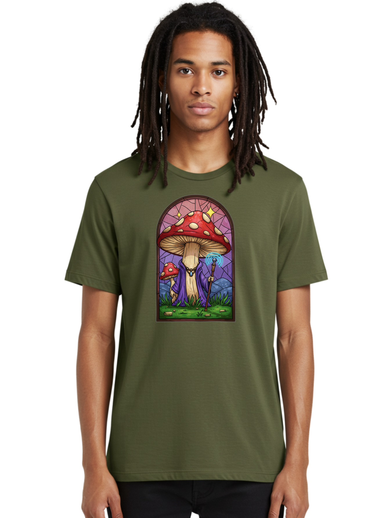 Mushroom-Wizard-Stained-Glass Men'S Graphic Tee, 100% Cotton, Comfortable Casual Summer Wear, Machine Washable, Vintage Camera, Old Camera, Antique Camera, Black Camera, Classic Photography, Photography Equipment, Nostalgic Device, Bak920